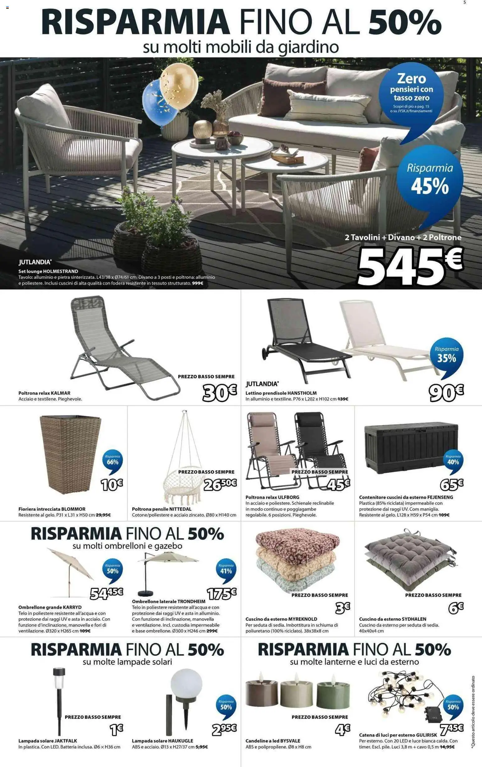Volantino JYSK del 20.03.2026 | Pagina: 5 | Prodotti: Lettino, Alluminio, Cuscino, Tavolo