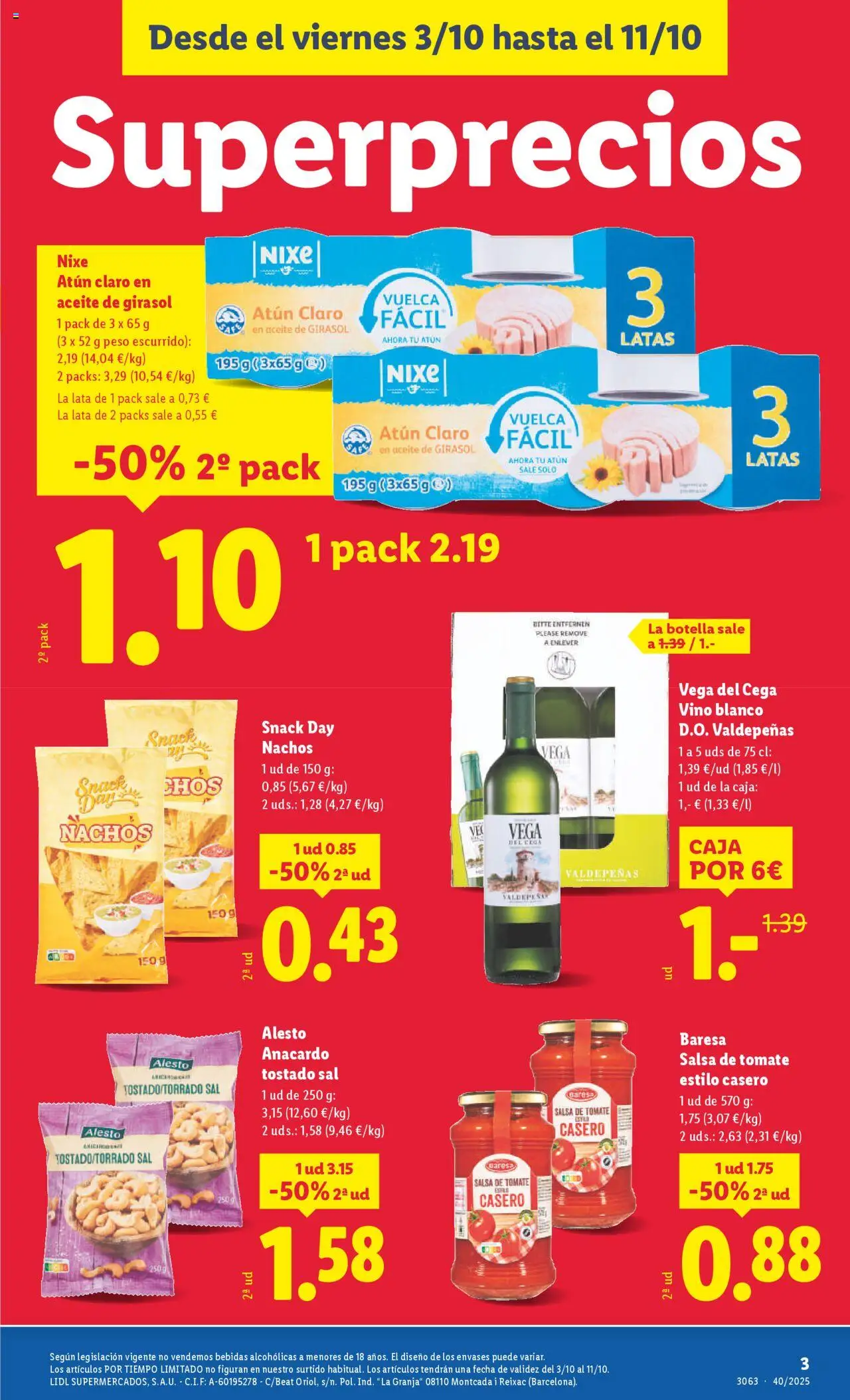 Lidl - Almassora │ válido desde el 03.10.2025 | Página: 3 | Productos: Aceite, Salsa de tomate, Peso, Caja