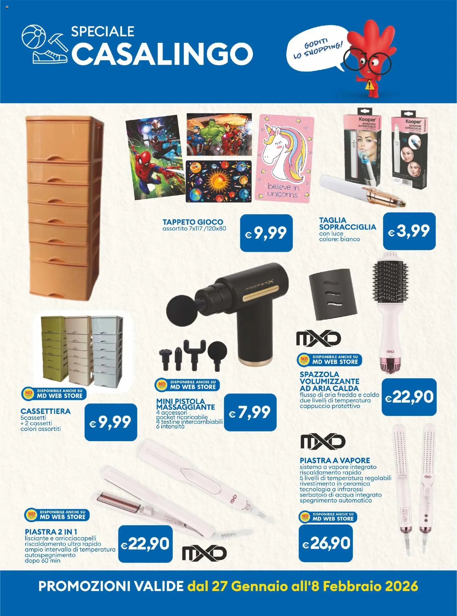 Volantino MD Discount del 27.01.2026 | Pagina: 27 | Prodotti: Spazzola, Arricciacapelli, Cappuccio, Tappeto