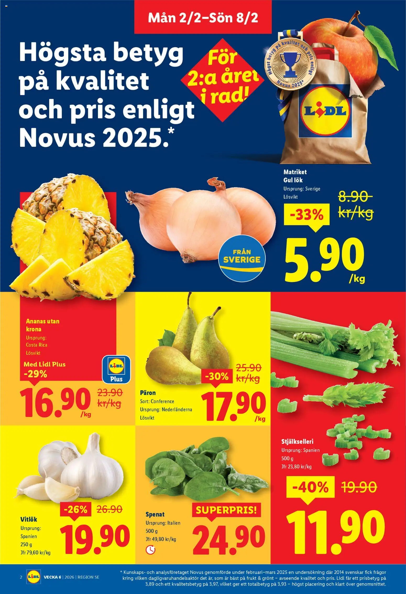 Lidl reklamblad aktuell från 02.02.2026 | Sida: 2 | Produkter: Spenat, Gul lök, Vitlök, Ananas