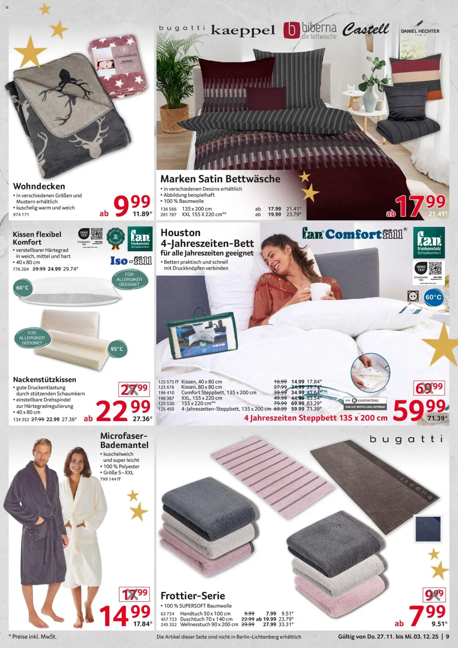 Selgros  Non Food – gültig ab 27.11.2025 | Seite: 9 | Produkte: Kissen, Bettwäsche, Kuschelweich, Bademantel