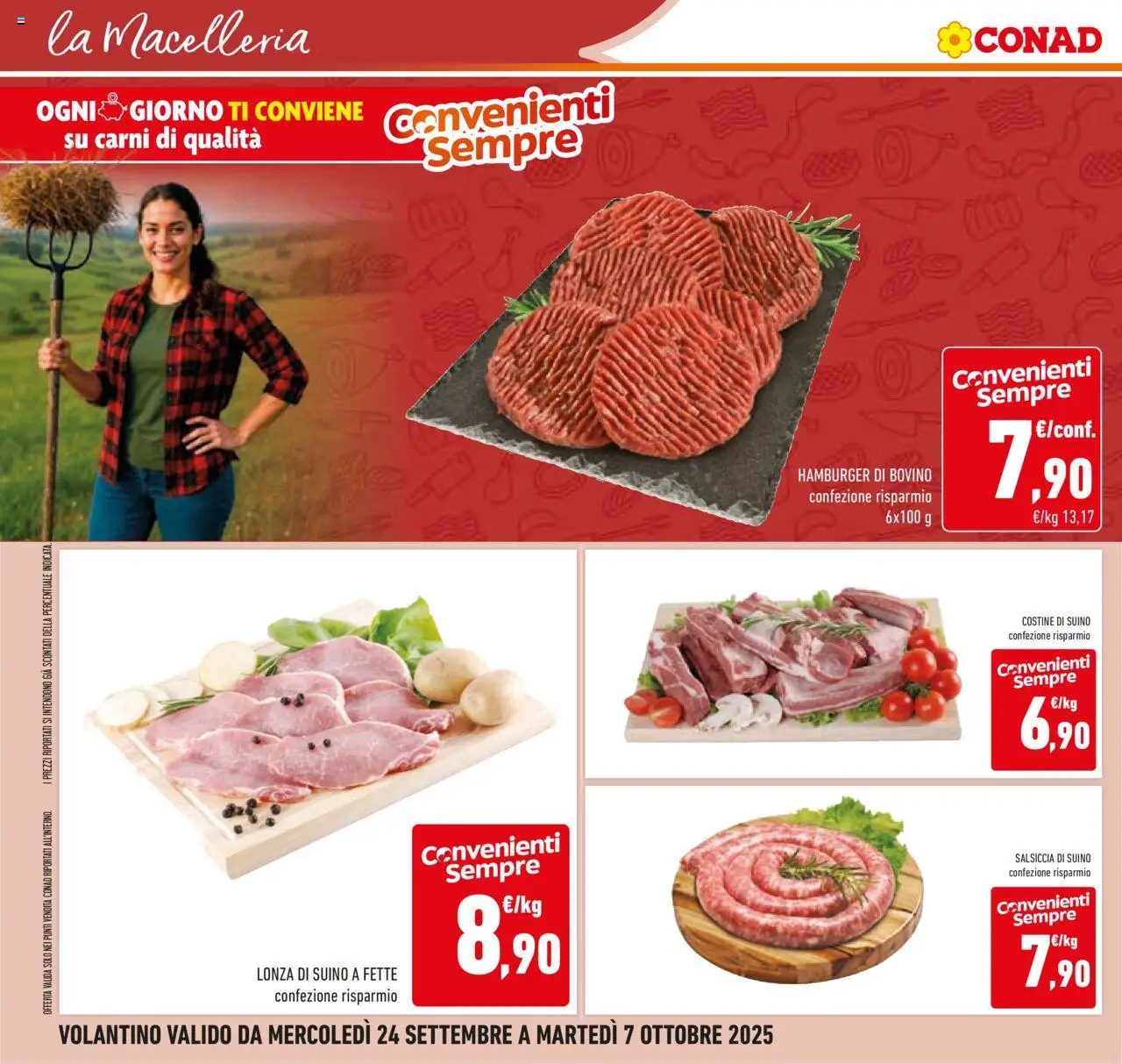 Volantino Conad del 24.09.2025 | Pagina: 12 | Prodotti: Bovino, Suino, Salsiccia, Hamburger