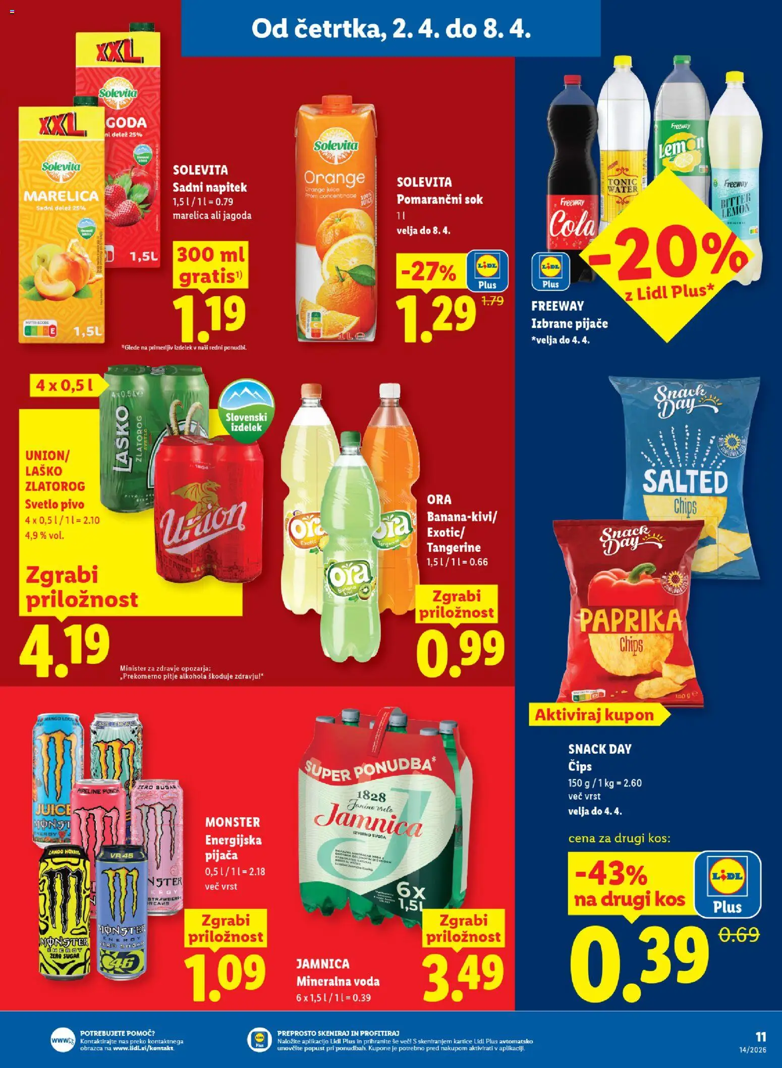 Novi Lidl katalog ponudbe – veljaven od 02.04.2026 | Stran: 15 | Izdelki: Sok, Pivo, Cips, Voda