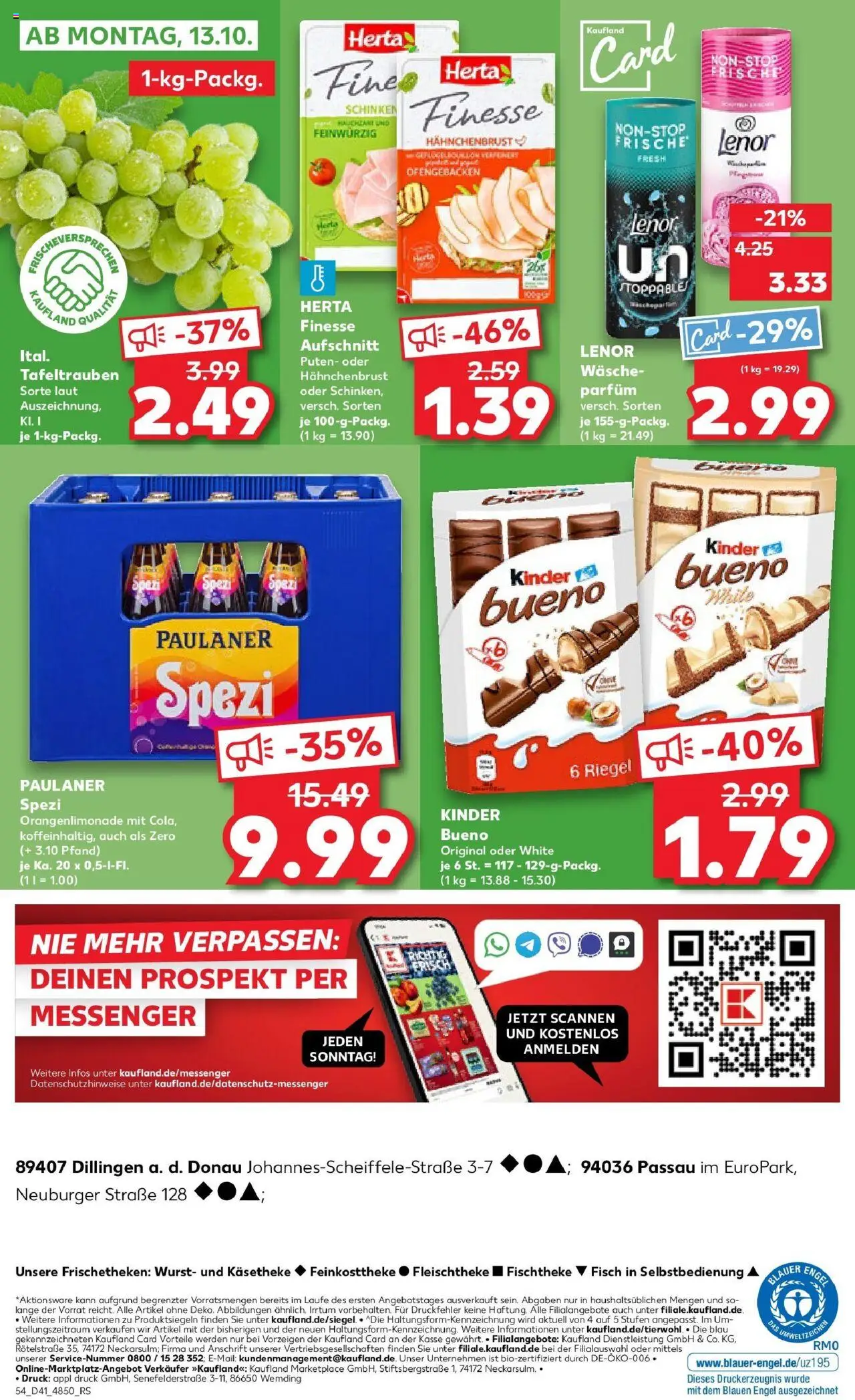 Kaufland prospekt Passau	 – gültig ab 09.10.2025 | Seite: 54 | Produkte: Fisch, Wurst, Paulaner, Hahnchenbrust