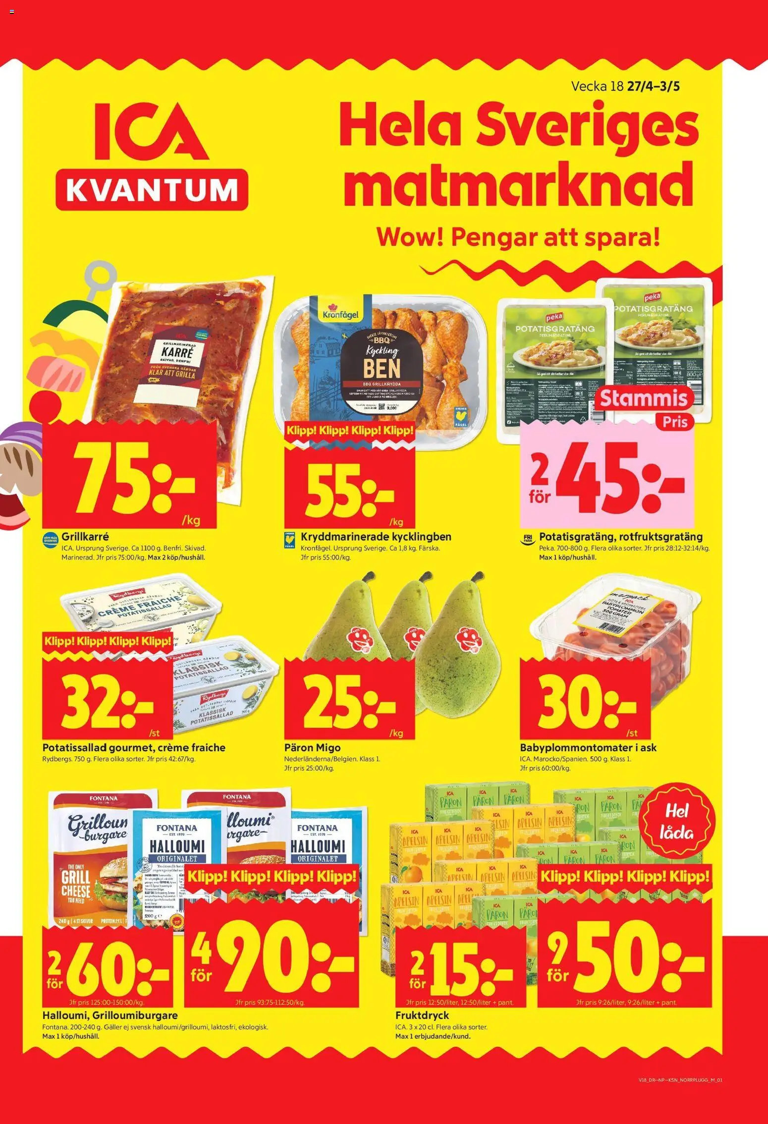 ICA Kvantum reklamblad aktuell från 27.04.2026 | Sida: 1 | Produkter: Potatissallad, Galler, Halloumi, Låda