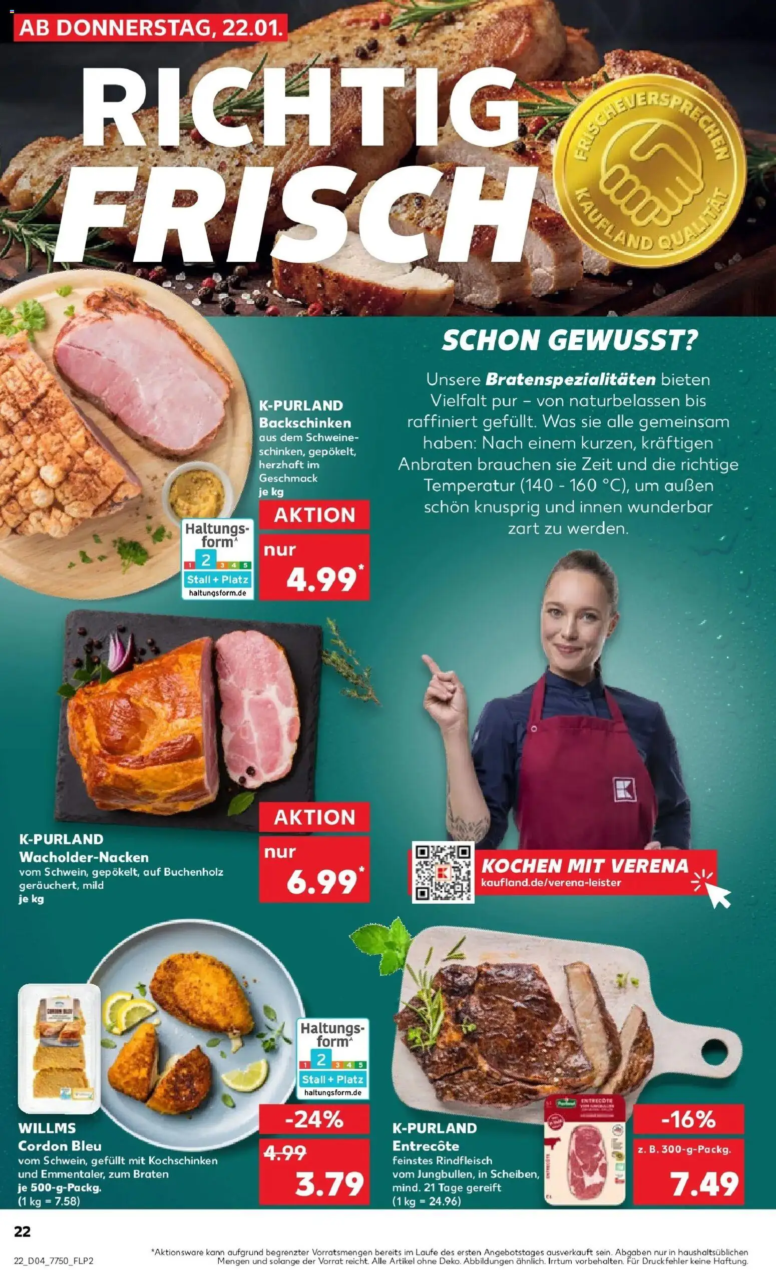 Kaufland prospekt Hermeskeil	 – gültig ab 22.01.2026 | Seite: 22 | Produkte: Entrecote, Rindfleisch