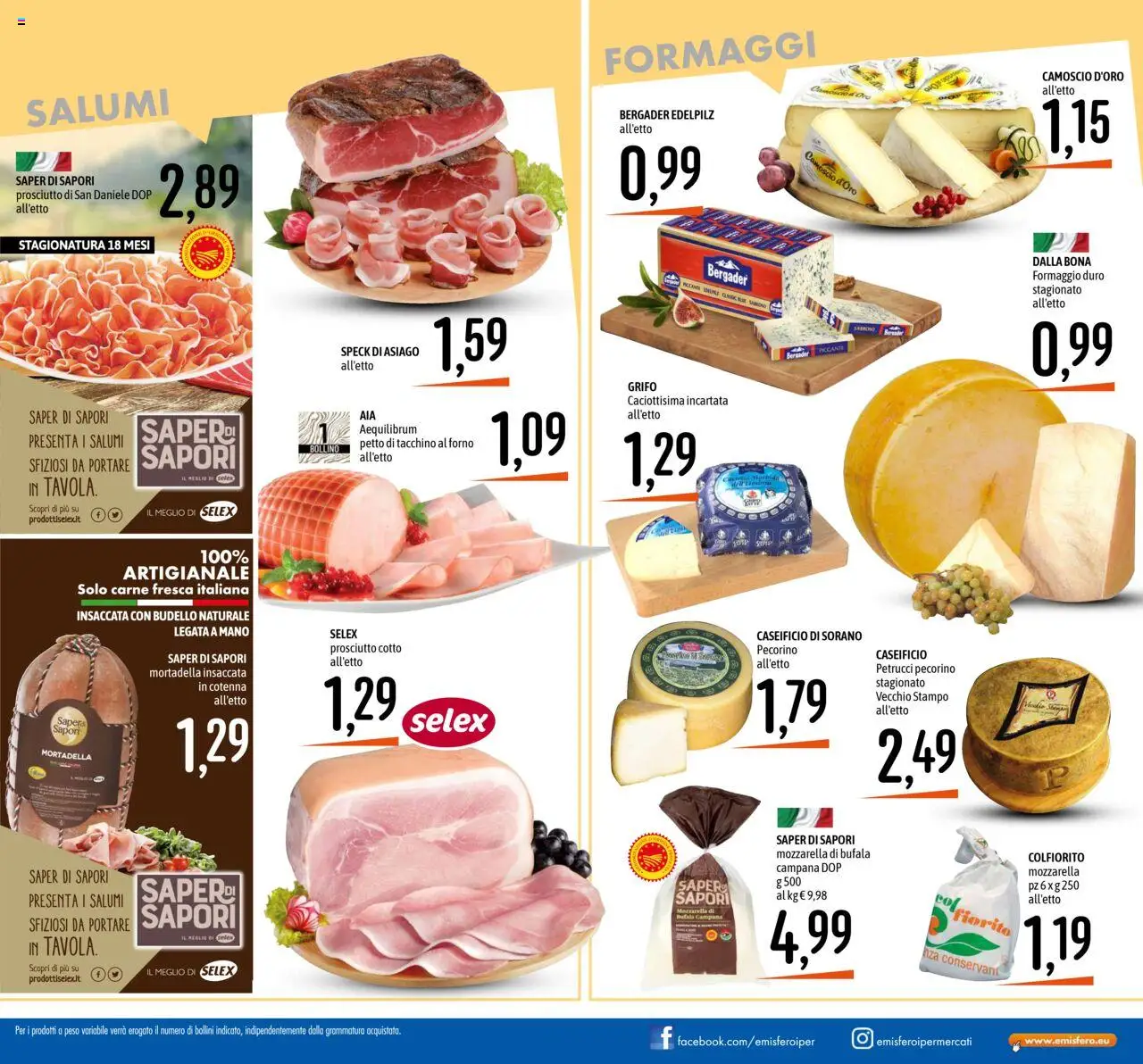 Volantino Emisfero del 07.08.2025 | Pagina: 11 | Prodotti: Mozzarella, Formaggio, Mortadella, Pecorino