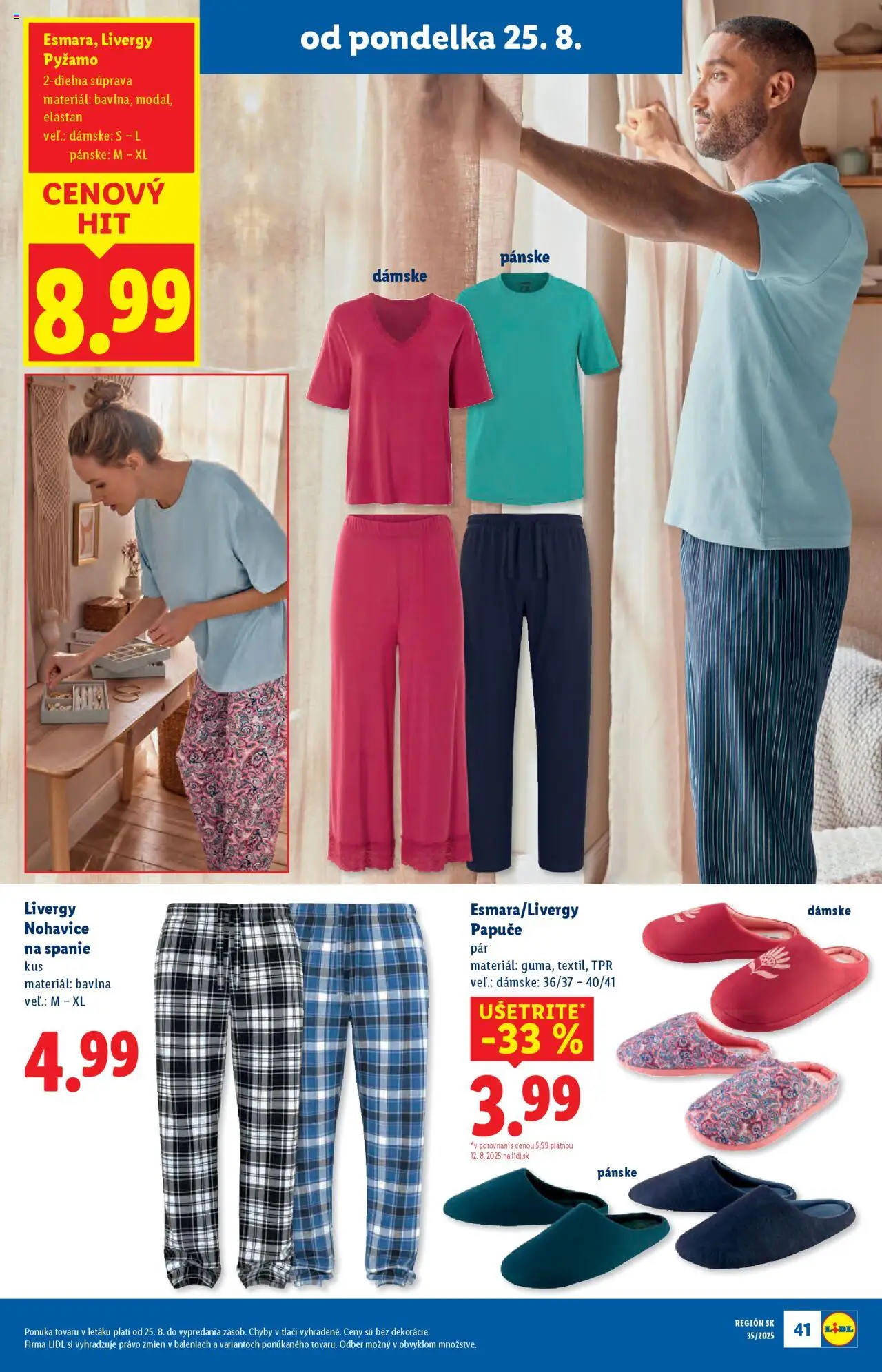 Lidl leták │ platný od 25.08.2025 | Strana: 55 | Produkty: Nohavice, Pyžamo, Papuče