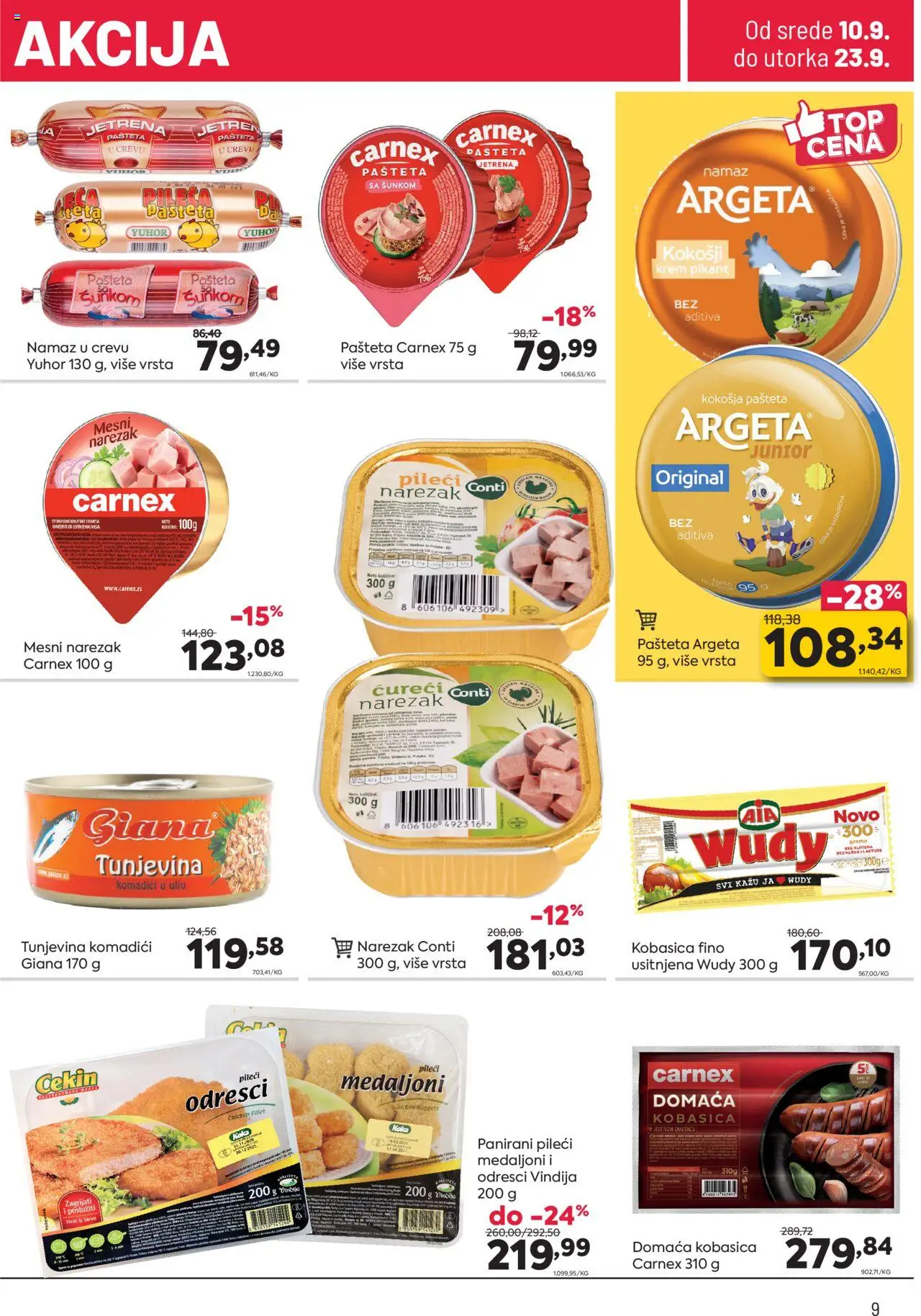 PerSu katalog - važi od 10.09.2025 | Strana: 9 | Proizvode: Chicken nuggets, Kobasica, Mesni narezak, Pašteta