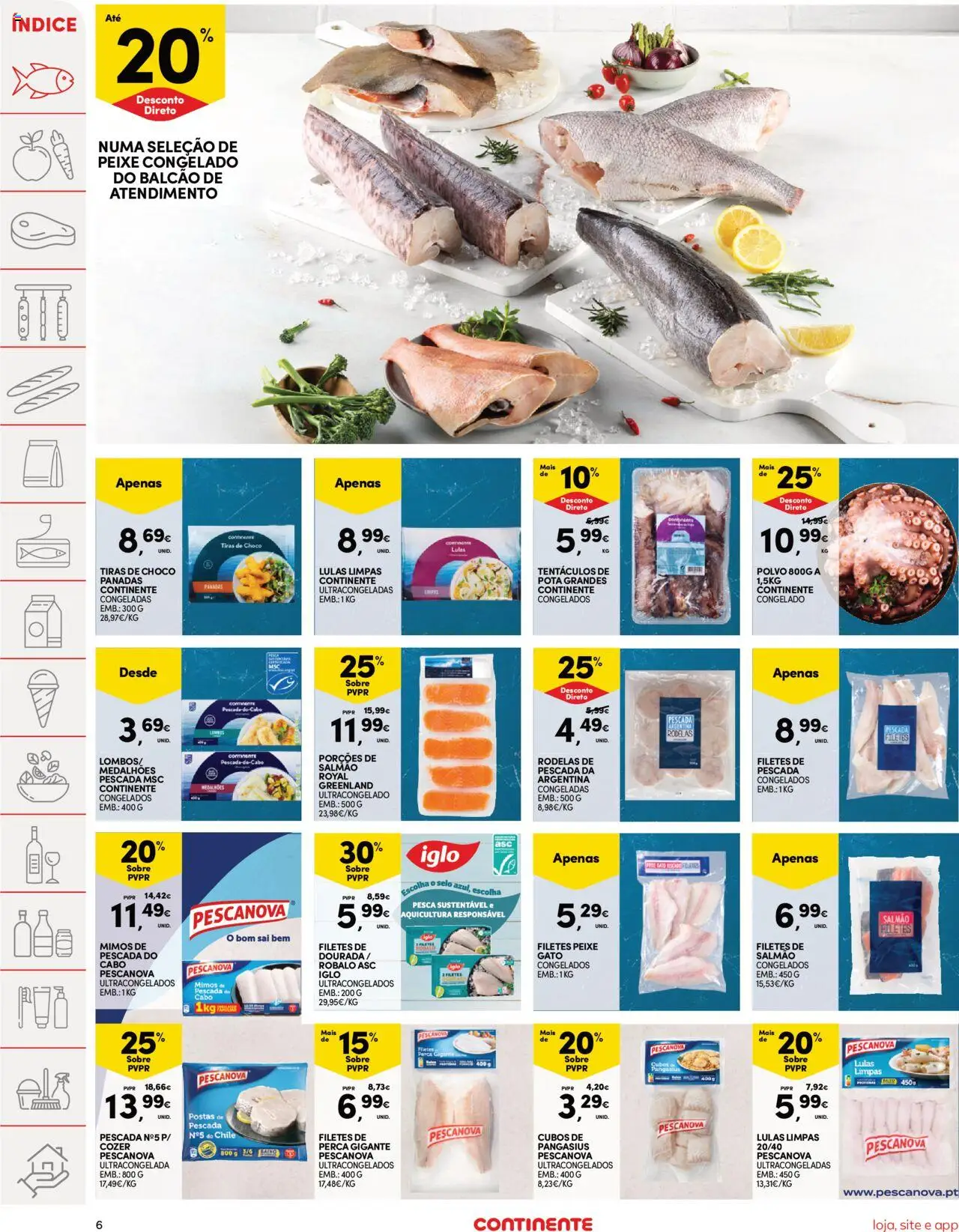 Continente folheto │ válido de 09.09.2025 | Página: 6 | Produtos: Dourada, Pescada, Lulas, Polvo