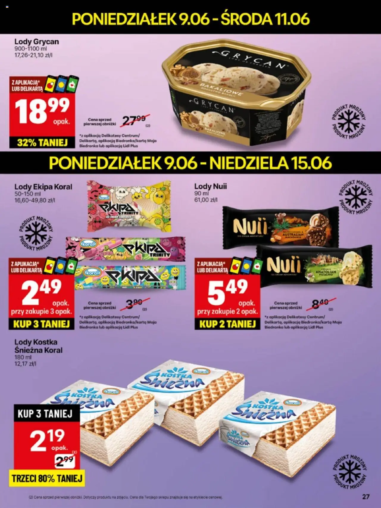 Delikatesy Centrum Gazetka - Sklepy Własne od 09.06.2025 | Strona: 27 | Produkty: Lody Grycan, Delikatesy, Lody