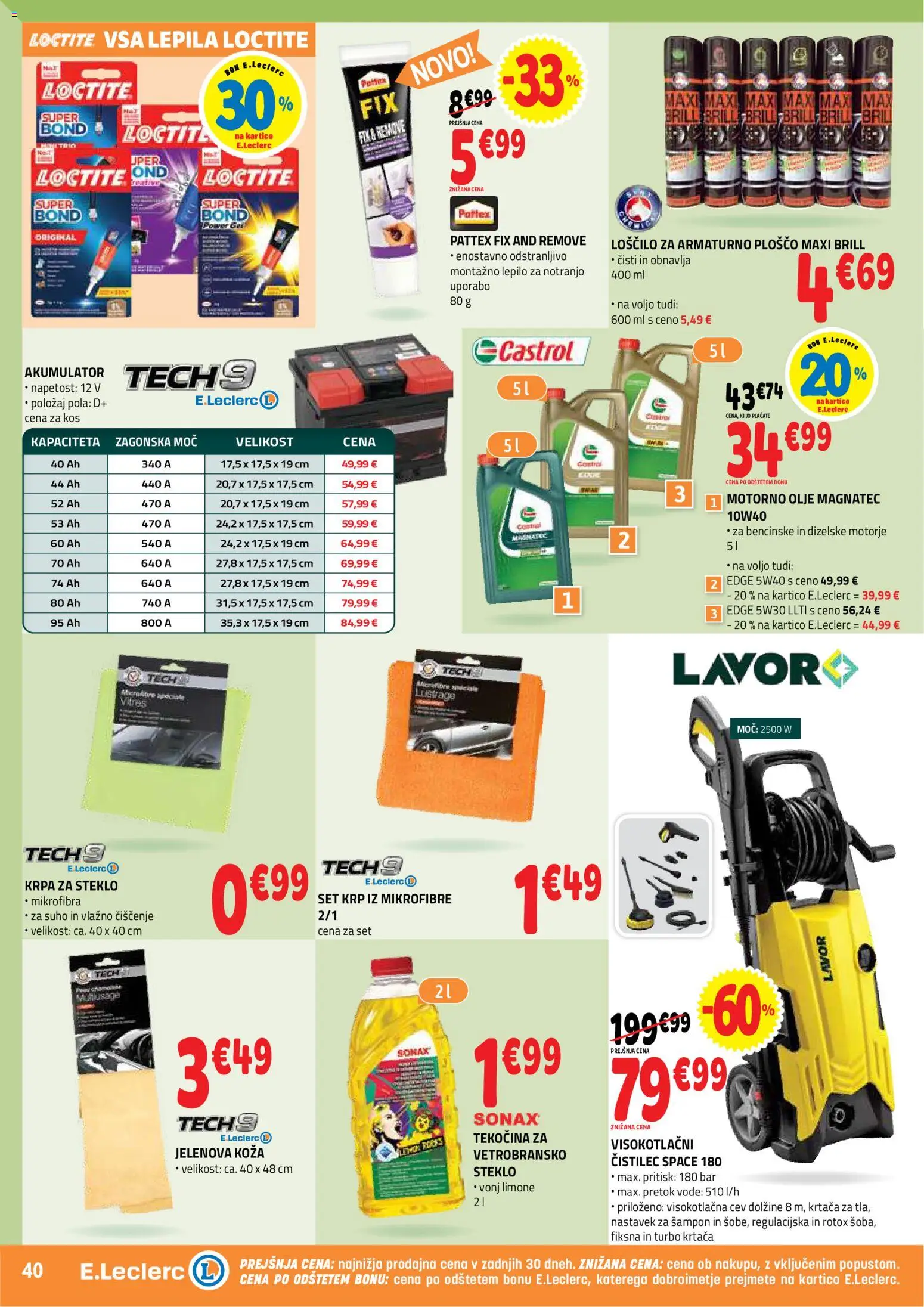 Novi E.leclerc katalog ponudbe – veljaven od 29.04.2026 | Stran: 40 | Izdelki: Sampon, Krtaca, Akumulator, Olje