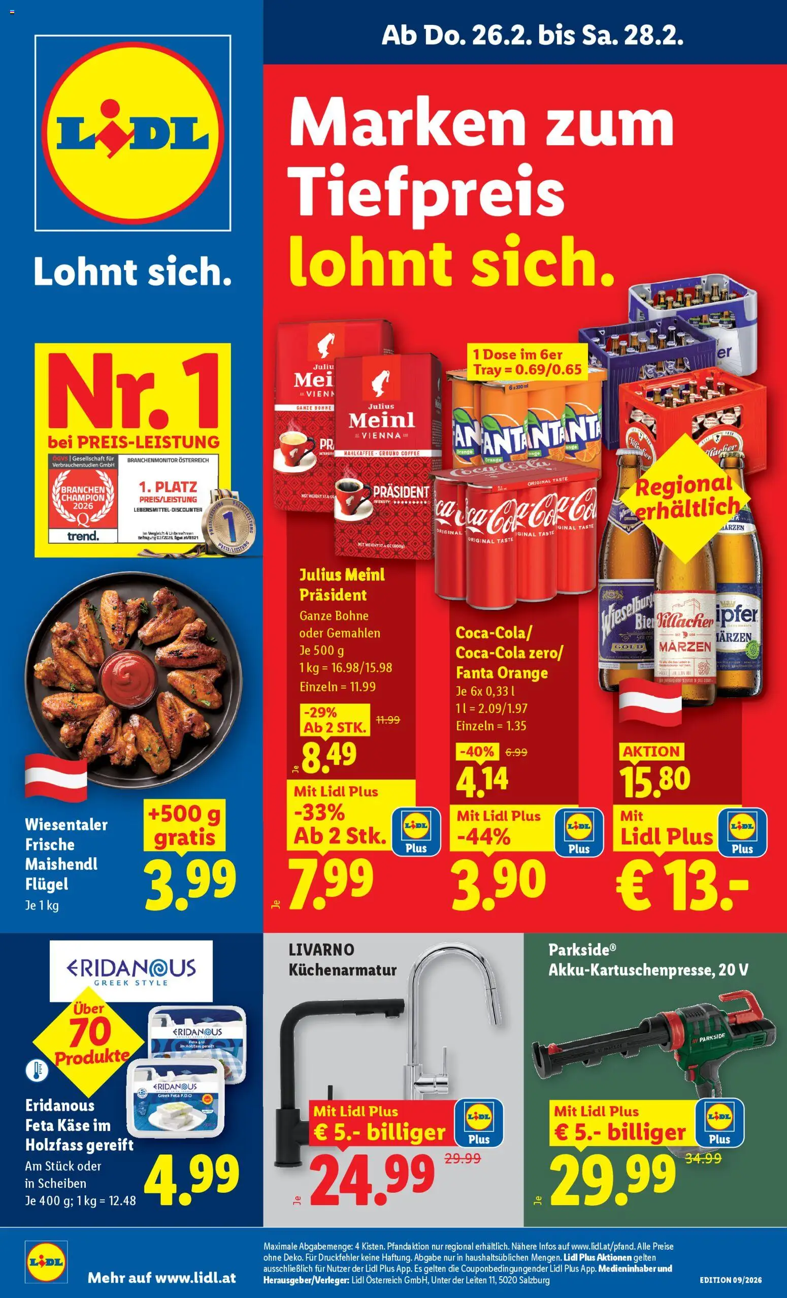 Lidl Flugblatt gültig ab 26.02.2026 | Seite: 1 | Produkte: Käse, Bier