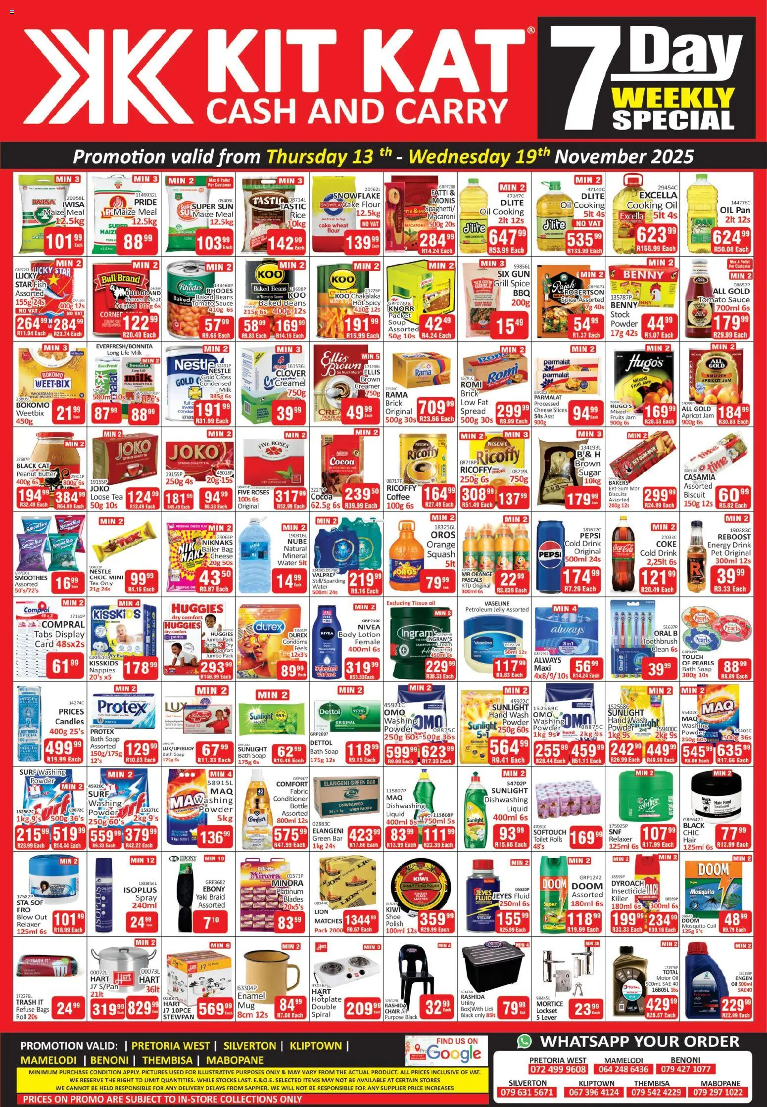 New KIT KAT Cash & Carry catalogue – valid from 13.11.2025 | Page: 1 | Products: Cake, Corned meat, Bath, Maize meal