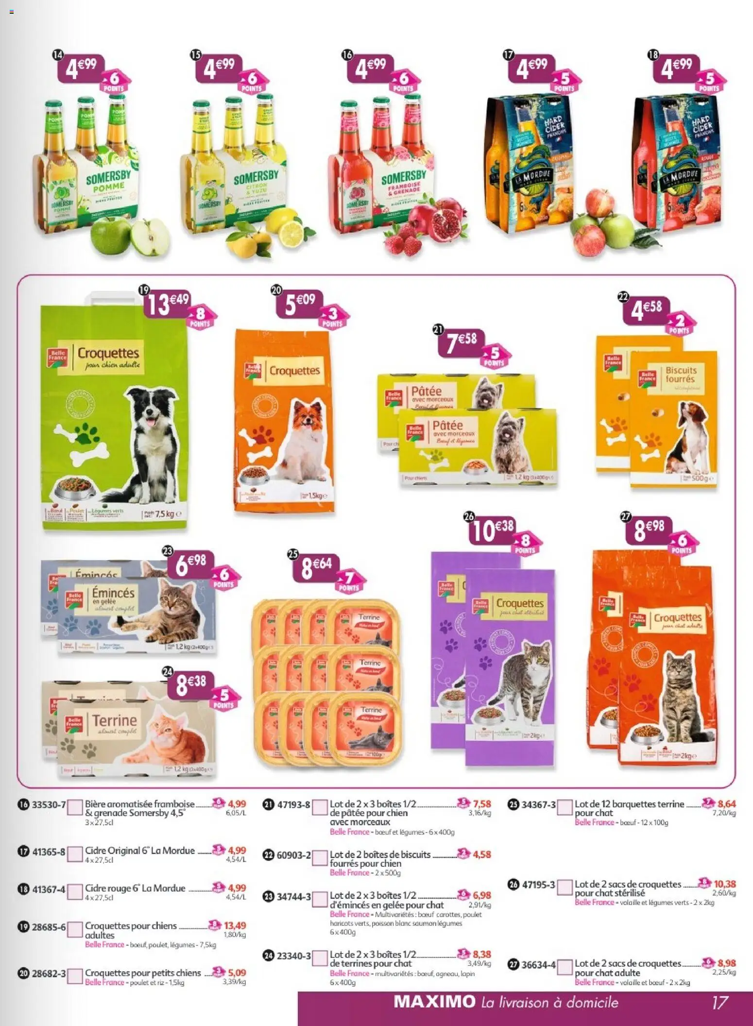 {H1} | Page: 17 | Produits: Citron, Pomme, Croquettes pour chien, Poisson