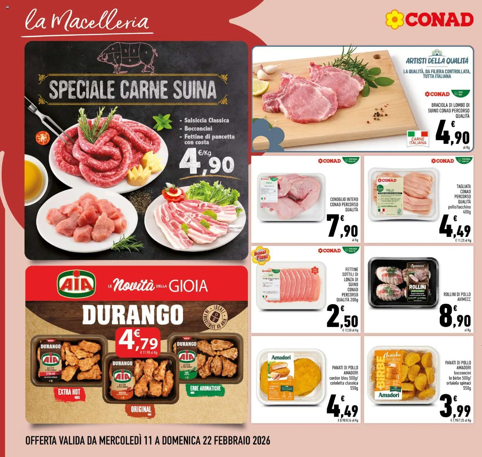 Volantino Conad del 11.02.2026 | Pagina: 4 | Prodotti: Pancetta, Nuggets, Suino, Spinaci