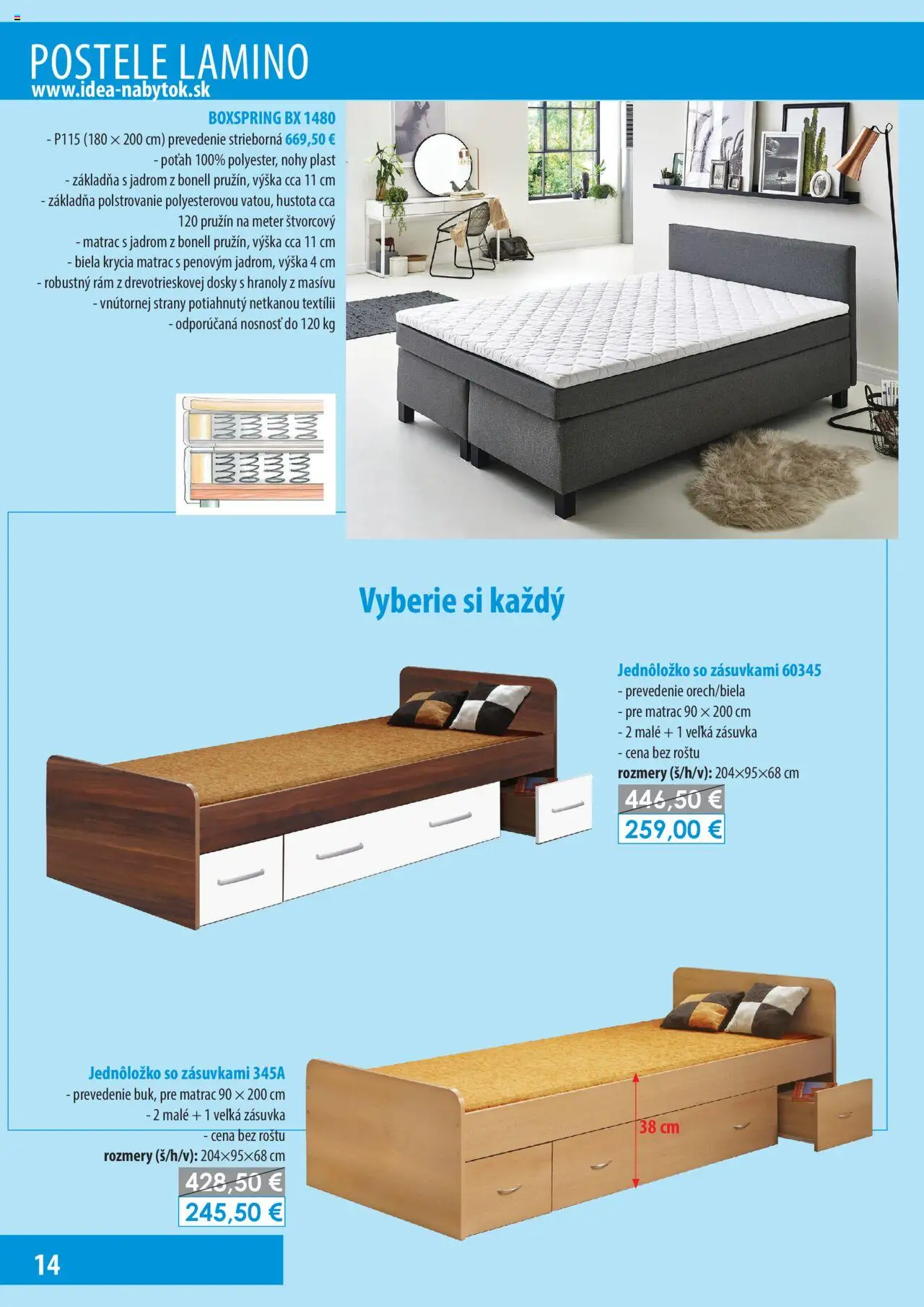 Nové IDEA nábytok akcie – leták je platný od 01.10.2025 | Strana: 14 | Produkty: Matrac, Postele, Rám