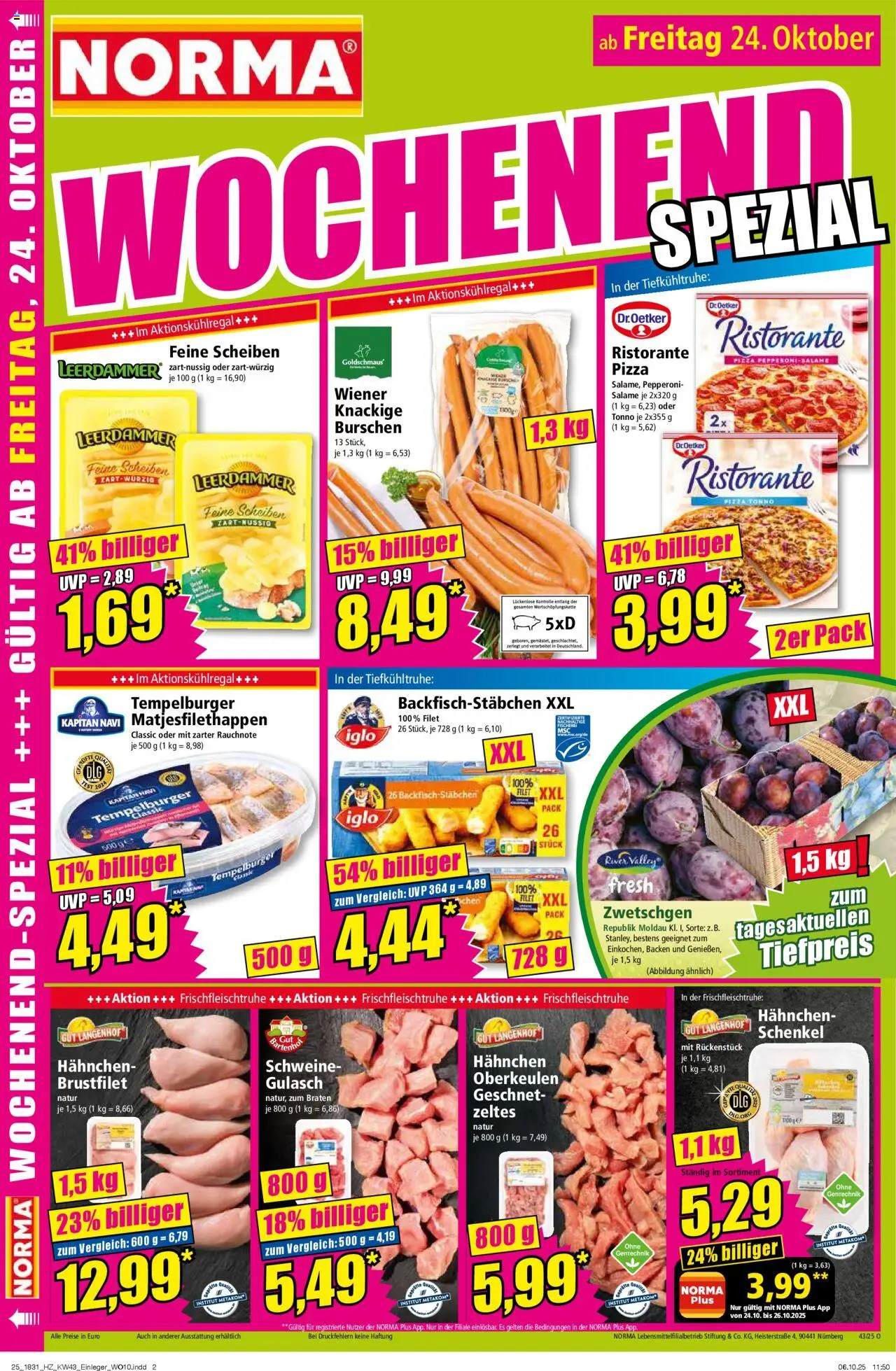 Norma Prospekt 	 – gültig ab 20.10.2025 | Seite: 16 | Produkte: Zwetschgen, Gulasch, Pizza, Navi