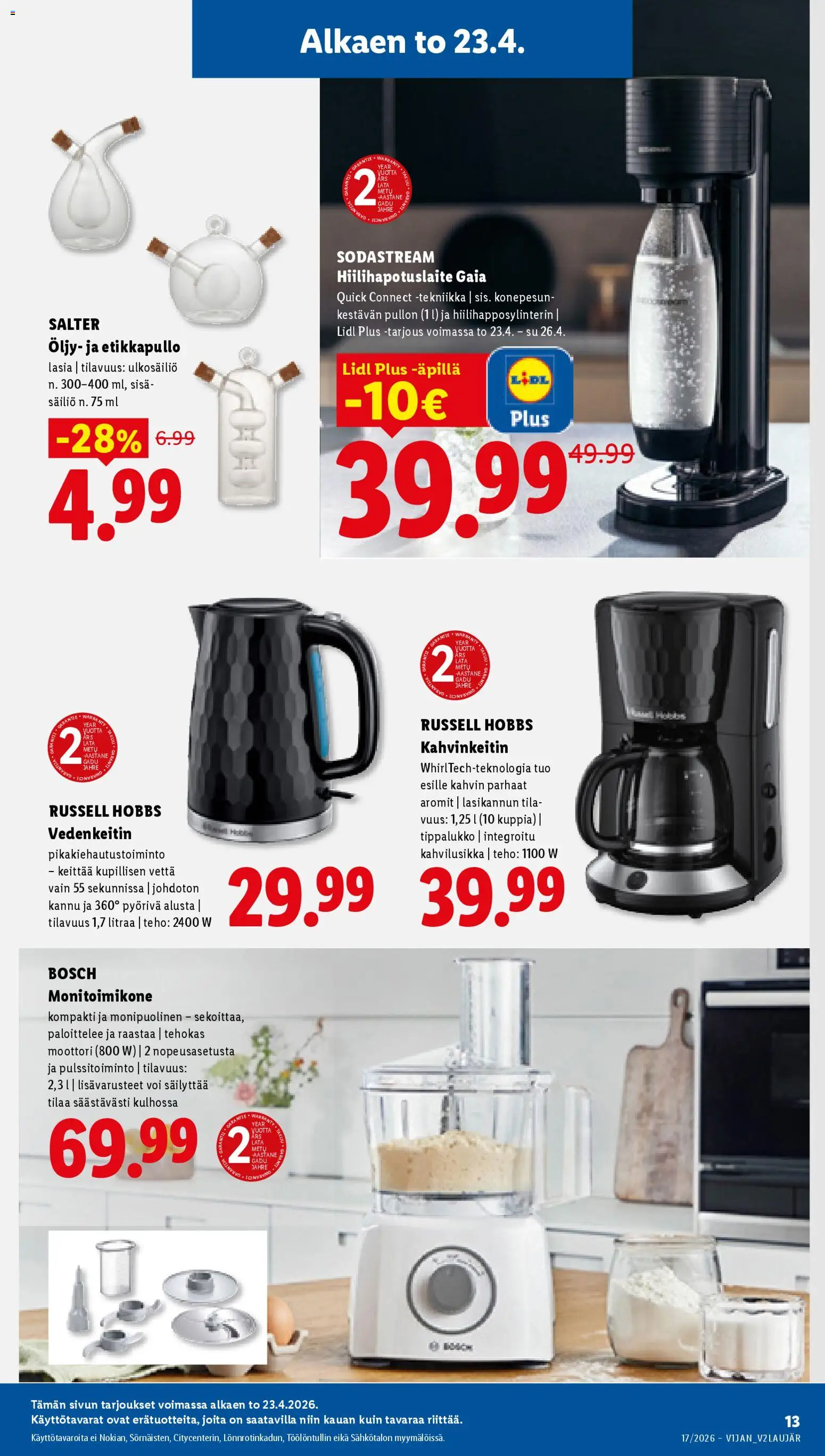 Lidl tarjoukset - Rovaniemi – voimassa 23.04.2026 alkaen | Sivu: 19 | Tuotteet: Vedenkeitin, Monitoimikone, Voi, Hiilihapotuslaite