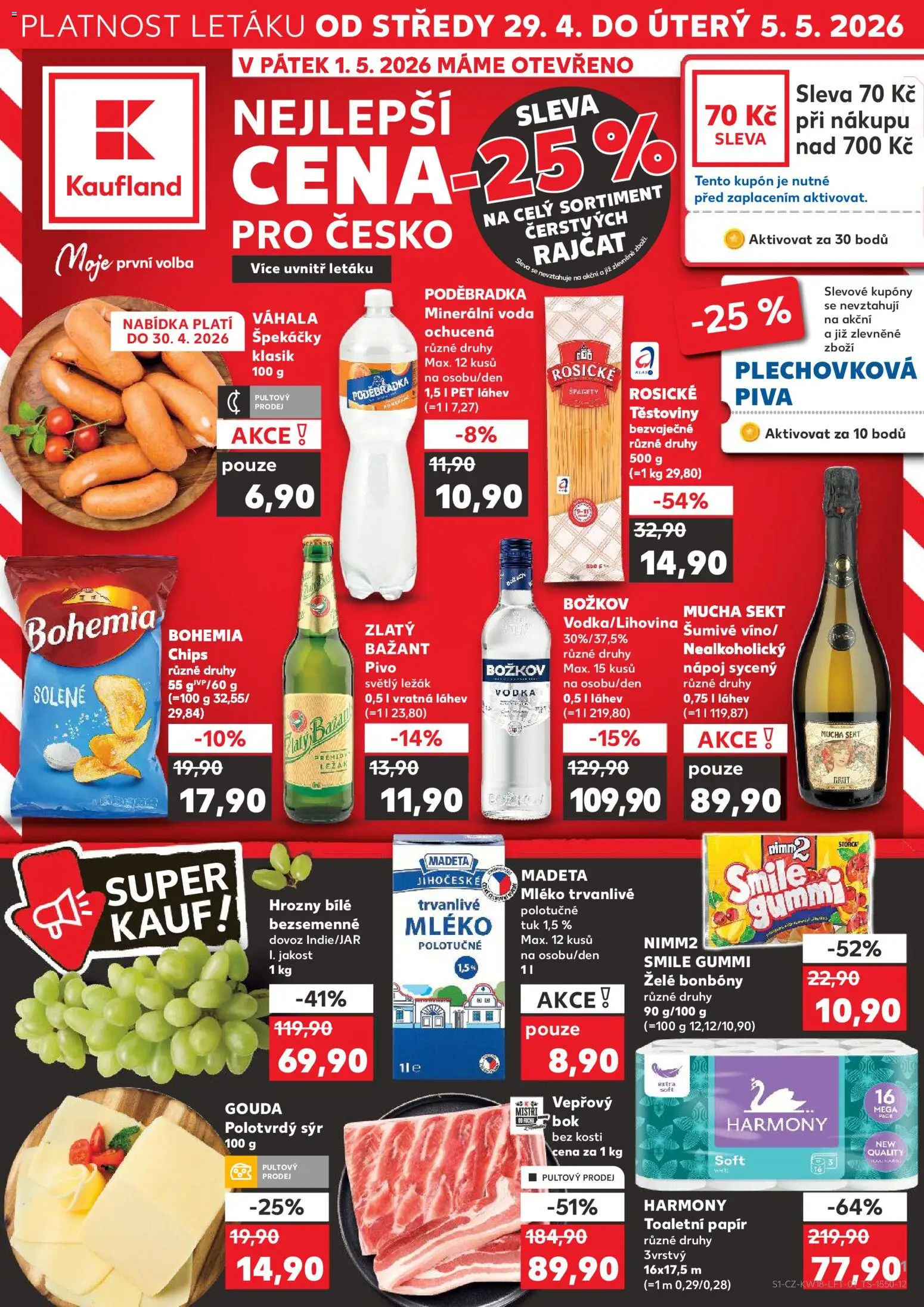 Kaufland leták - Praha 4 od 29.04.2026 | Strana: 1 | Produkty: Voda, Toaletní papír, Sekt, Láhev