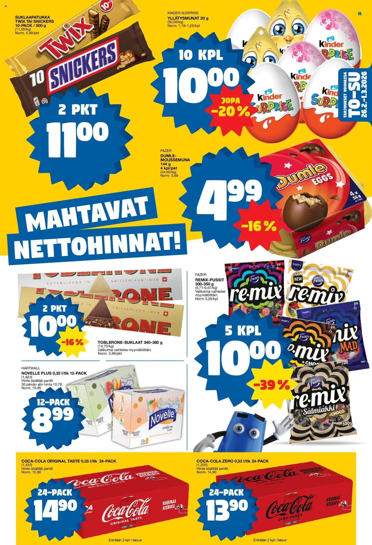 Tokmanni tarjoukset – voimassa 23.02.2026 alkaen | Sivu: 15 | Tuotteet: Mousse, Coca cola