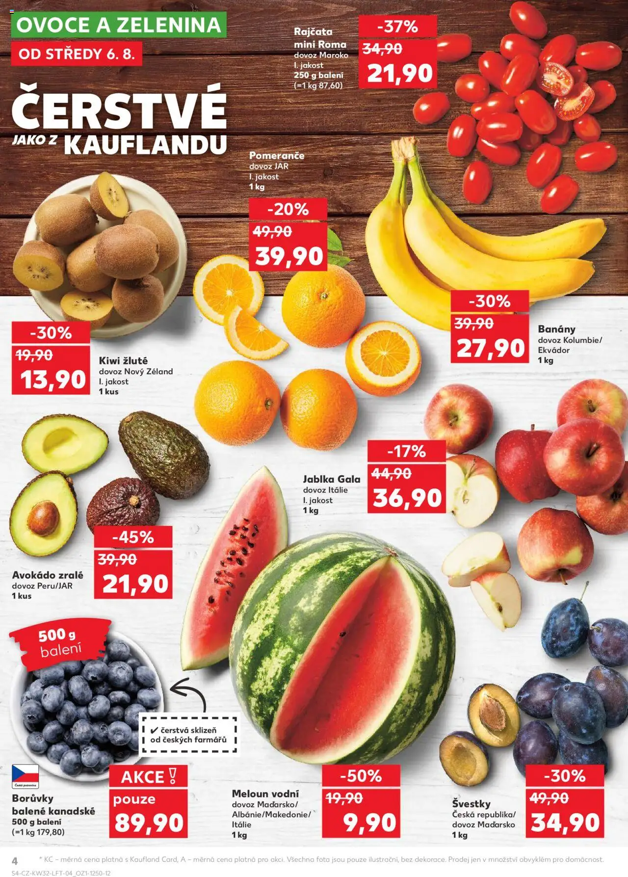Kaufland leták - Praha 4 od 06.08.2025 | Strana: 4 | Produkty: Meloun, Borůvky, Apple, Zelenina