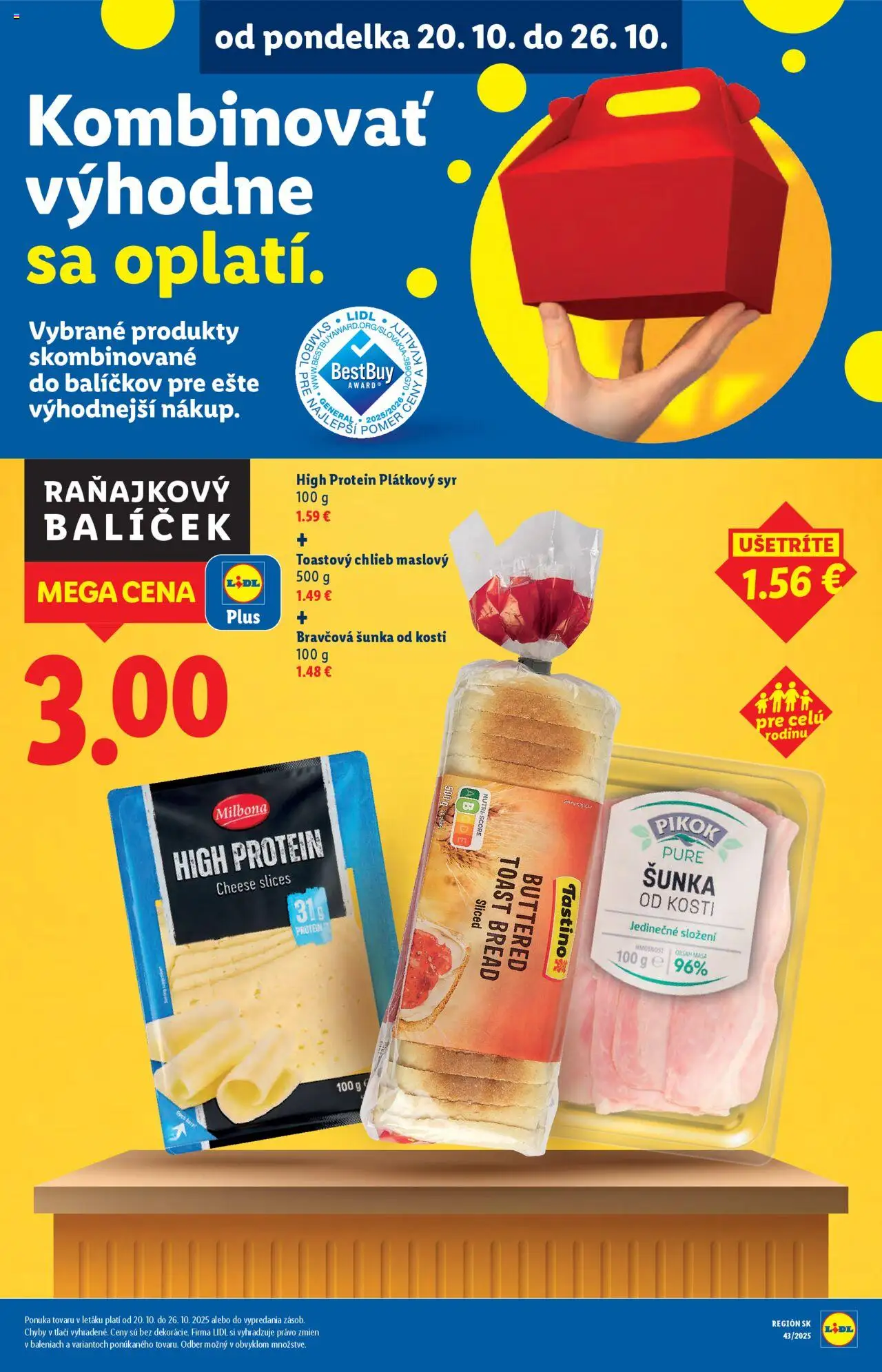 Nové Lidl akcie – leták je platný od 20.10.2025 | Strana: 20 | Produkty: Syr, Chlieb, Šunka, Protein