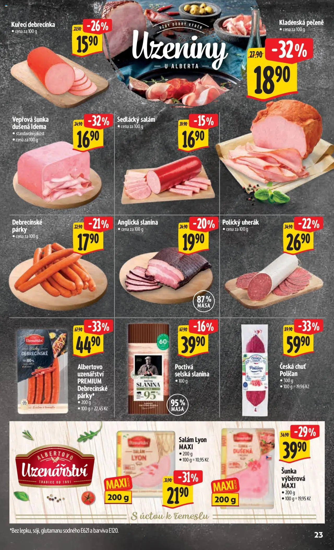 Albert leták - Strakonice od 10.09.2025 | Strana: 28 | Produkty: Uherák, Kuřecí debrecínka, Anglická slanina, Uzeniny
