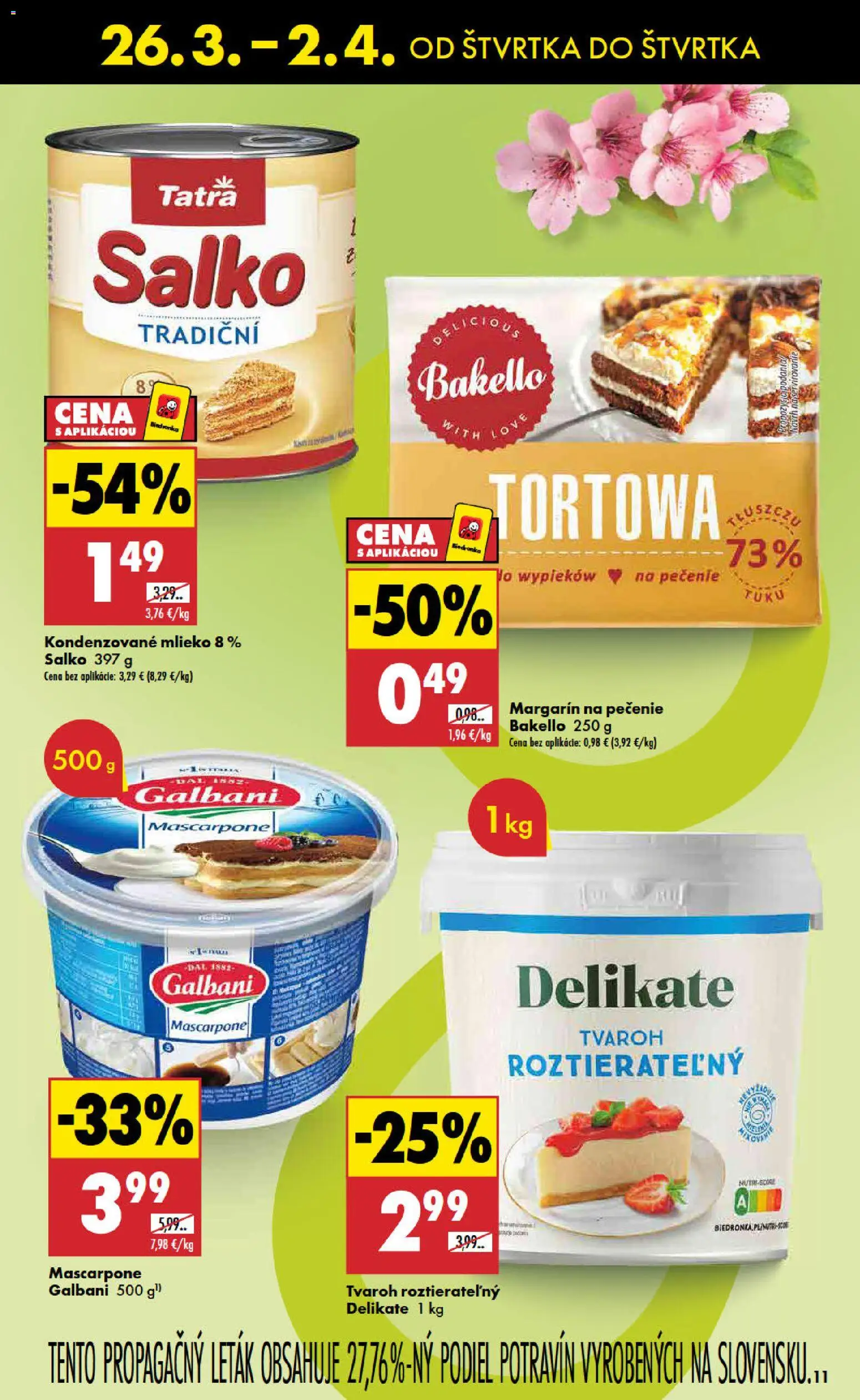 Nové Biedronka akcie – leták je platný od 26.03.2026 | Strana: 11 | Produkty: Mlieko, Salko, Tvaroh, Mascarpone
