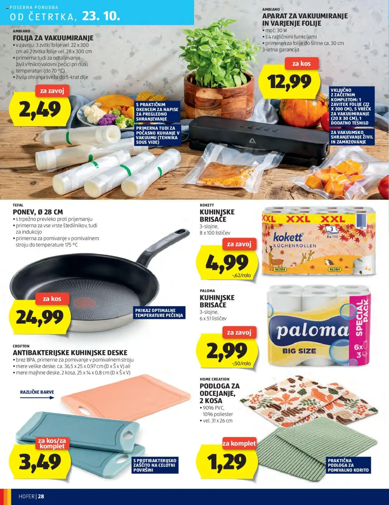 Novi Hofer katalog ponudbe – veljaven od 16.10.2025 | Stran: 28 | Izdelki: Pomivalno korito, Kos, Kuhinjske brisače, Folija