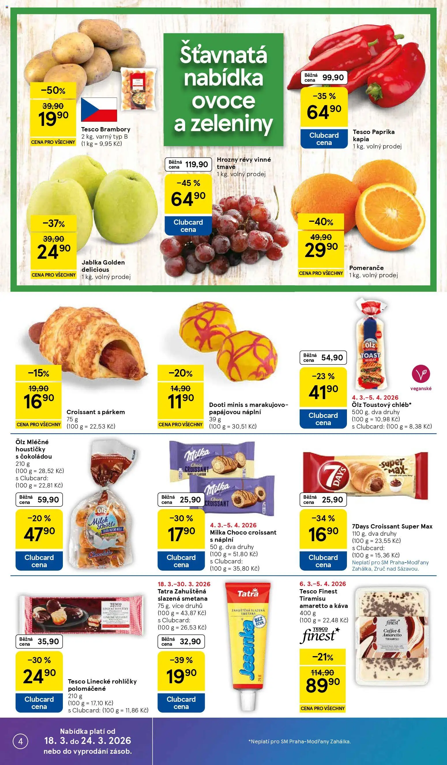 Tesco leták - Supermarket od 18.03.2026 | Strana: 4 | Produkty: Cookies, Brambory, Linecké rohlíčky, Hrozny