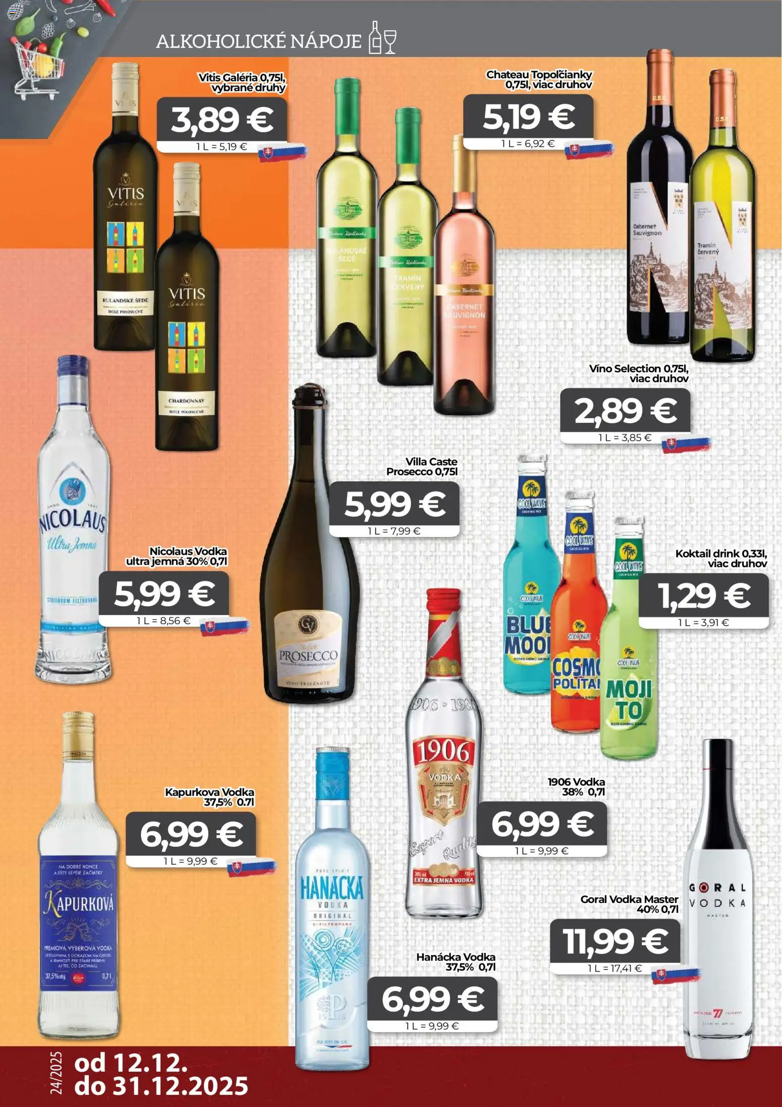 Nové CBA Komfos akcie – leták je platný od 12.12.2025 | Strana: 12 | Produkty: Víno, Prosecco, Vodka, Nicolaus vodka