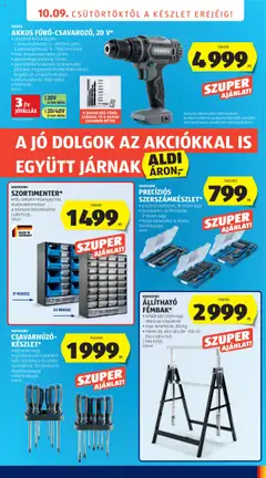 Aldi Üzletnyitás: Debrecen - amely érvényes a következő dátumtól: 09.10.2025 | Oldal: 9 | Termékek: Akkumulátor, Töltő, Csavarhúzó