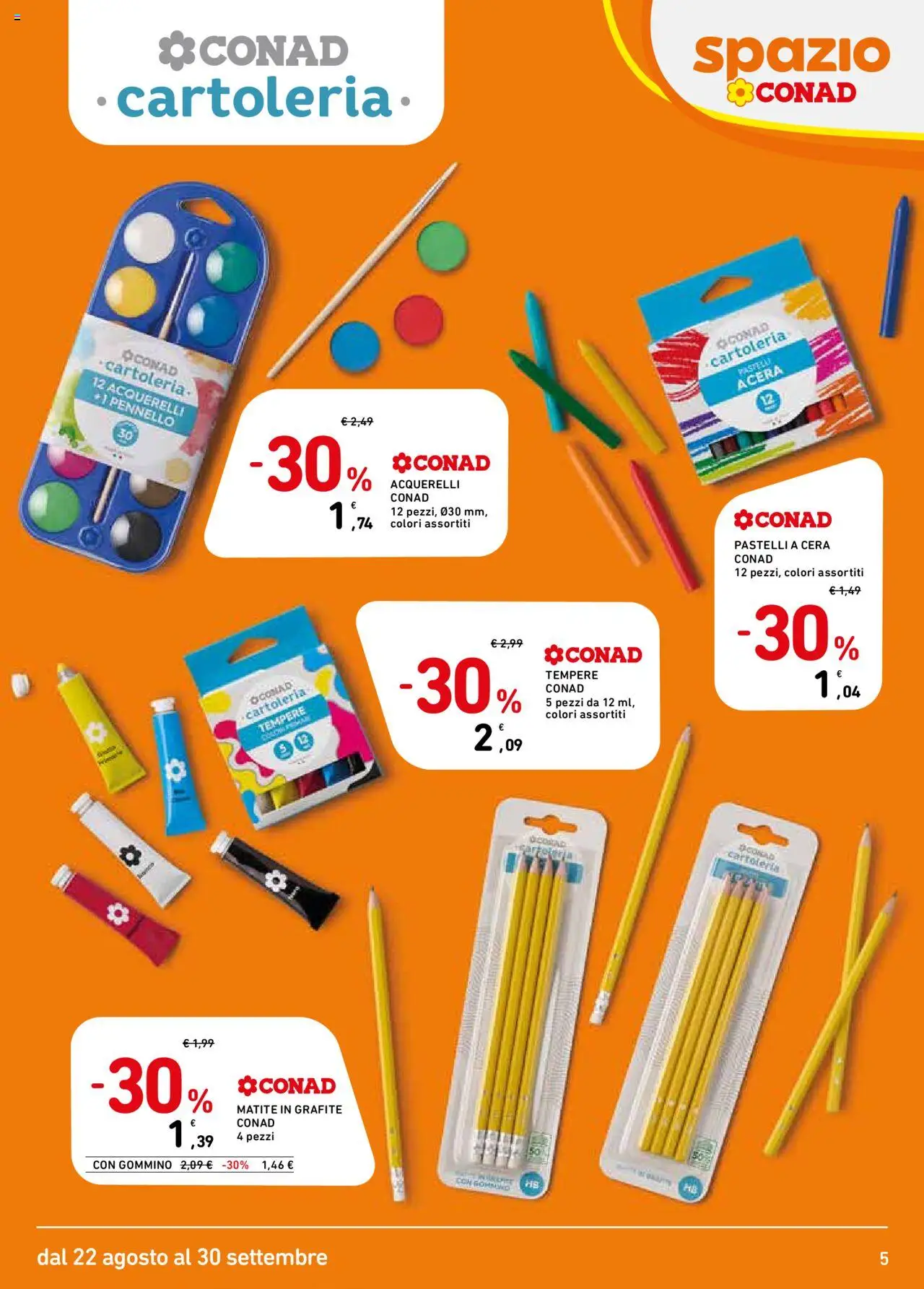 Volantino Spazio Conad del 22.08.2025 | Pagina: 5 | Prodotti: Pastelli a cera, Pennello, Pastelli