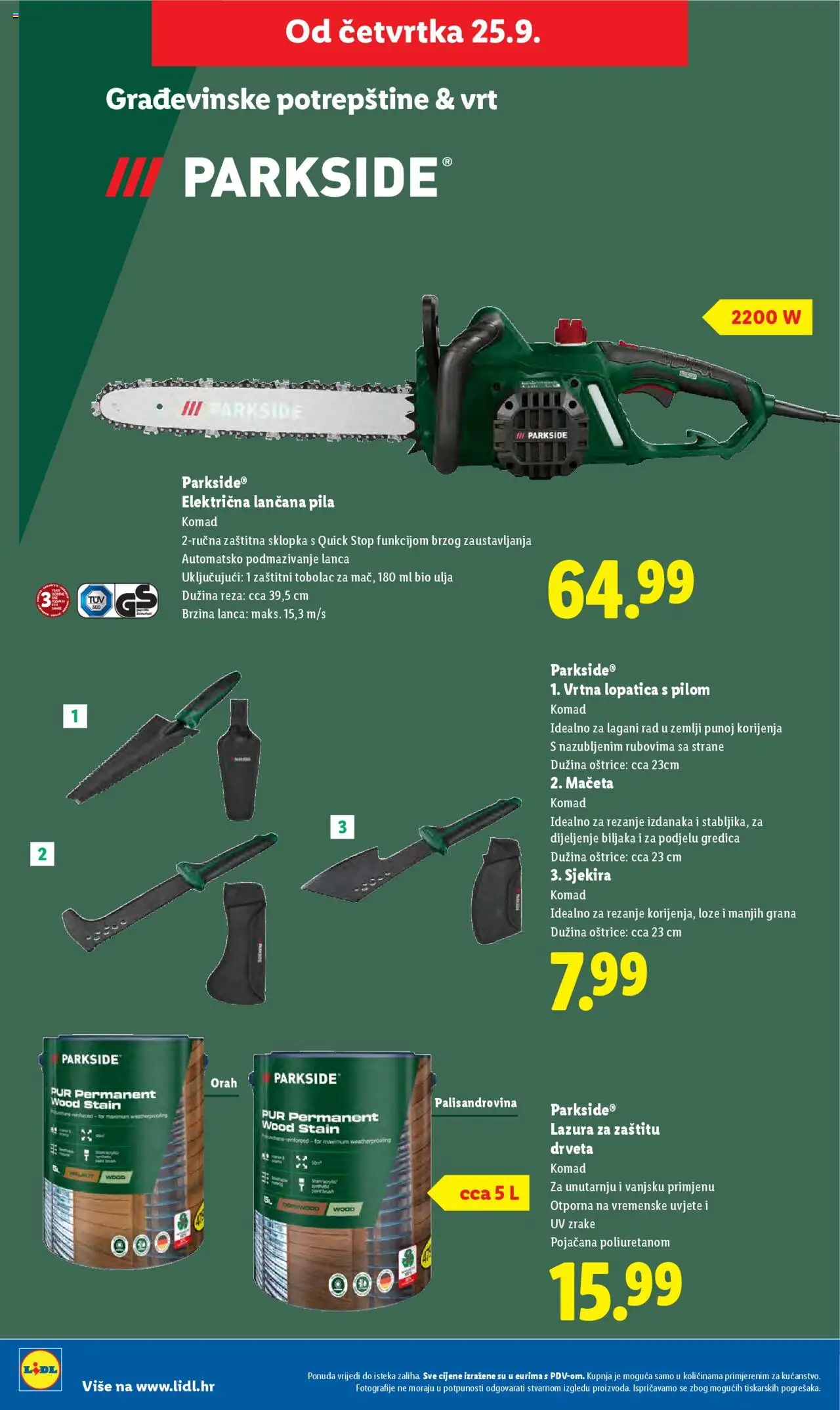 Lidl katalog | vrijedi od 22.09.2025 | Stranica: 46 | Proizvodi: Lopatica, Pila, Parkside, Orah