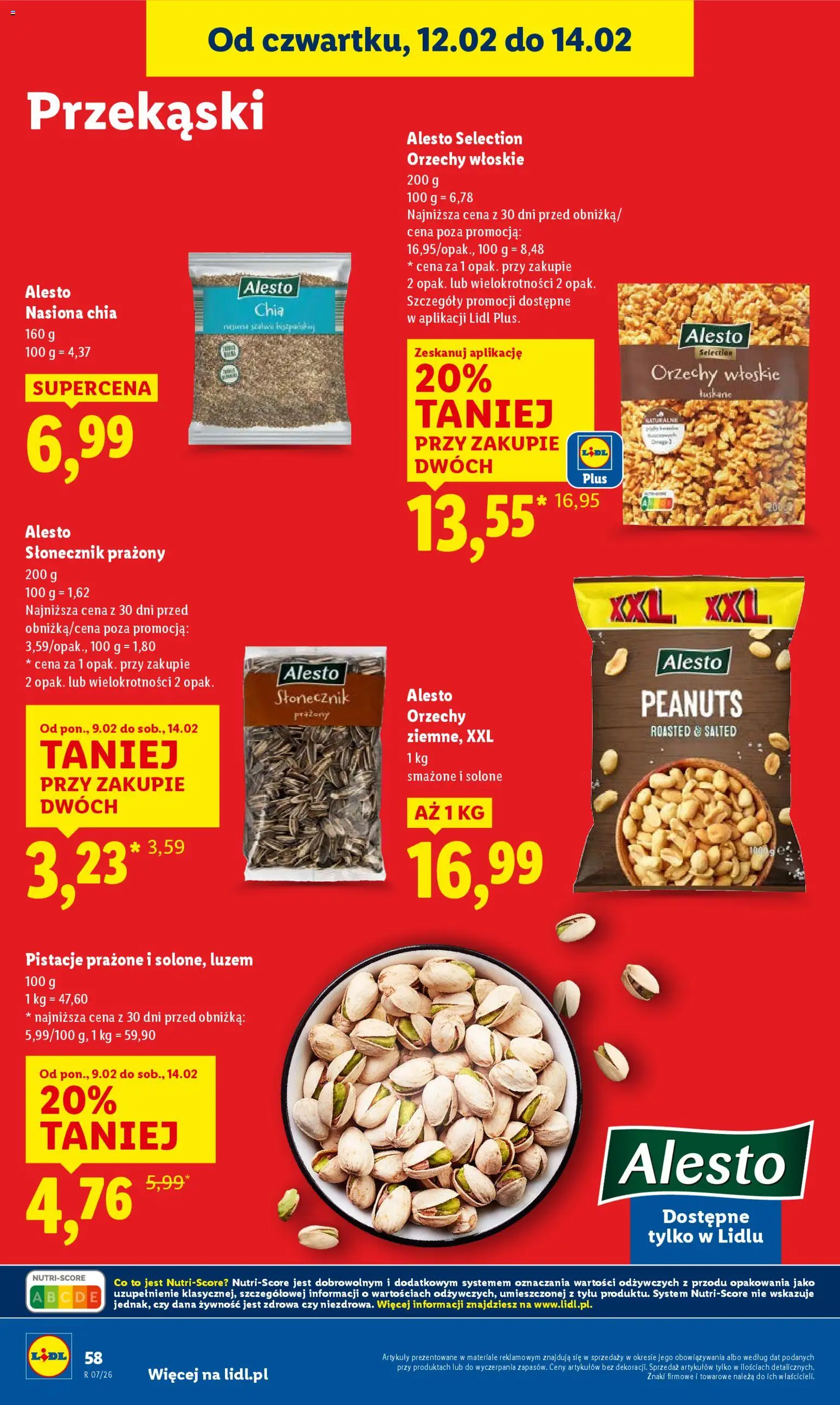 Lidl Gazetka od 12.02.2026 | Strona: 58 | Produkty: Orzechy włoskie, Słonecznik, Nasiona chia, Słonecznik prażony