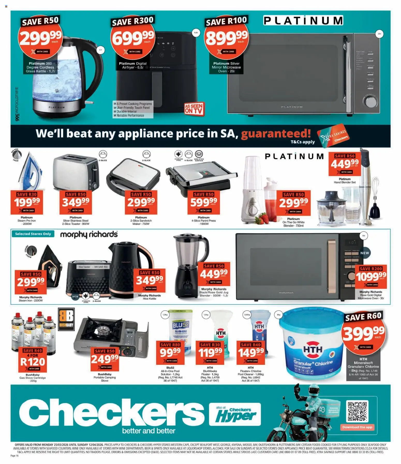 New Checkers catalogue – valid from 23.03.2026 | Page: 16 | Products: Stove, Kettle, Toaster, Seafood