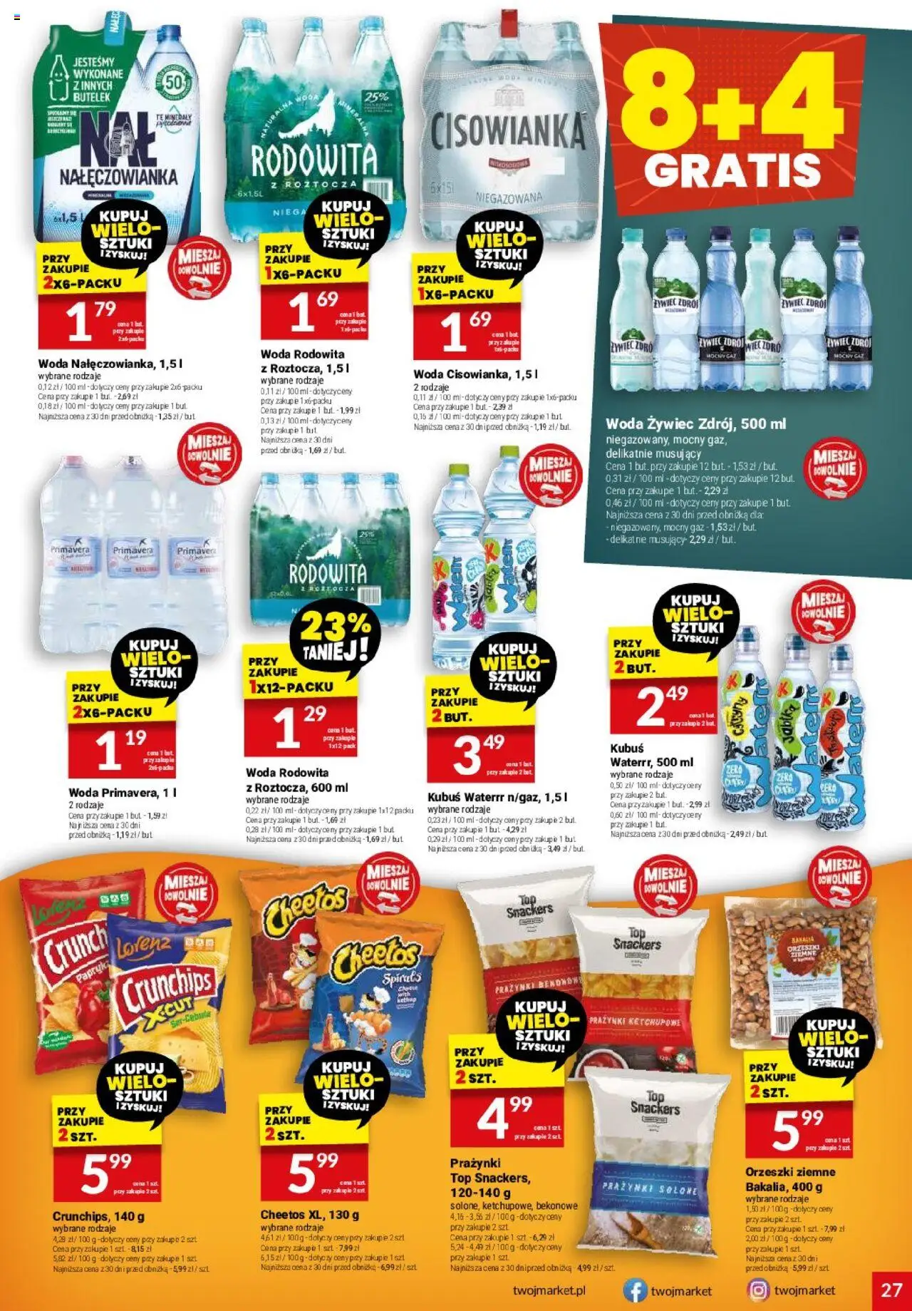 Twój Market Gazetka od 13.08.2025 | Strona: 27 | Produkty: Top, Woda żywiec, Orzeszki ziemne, Woda