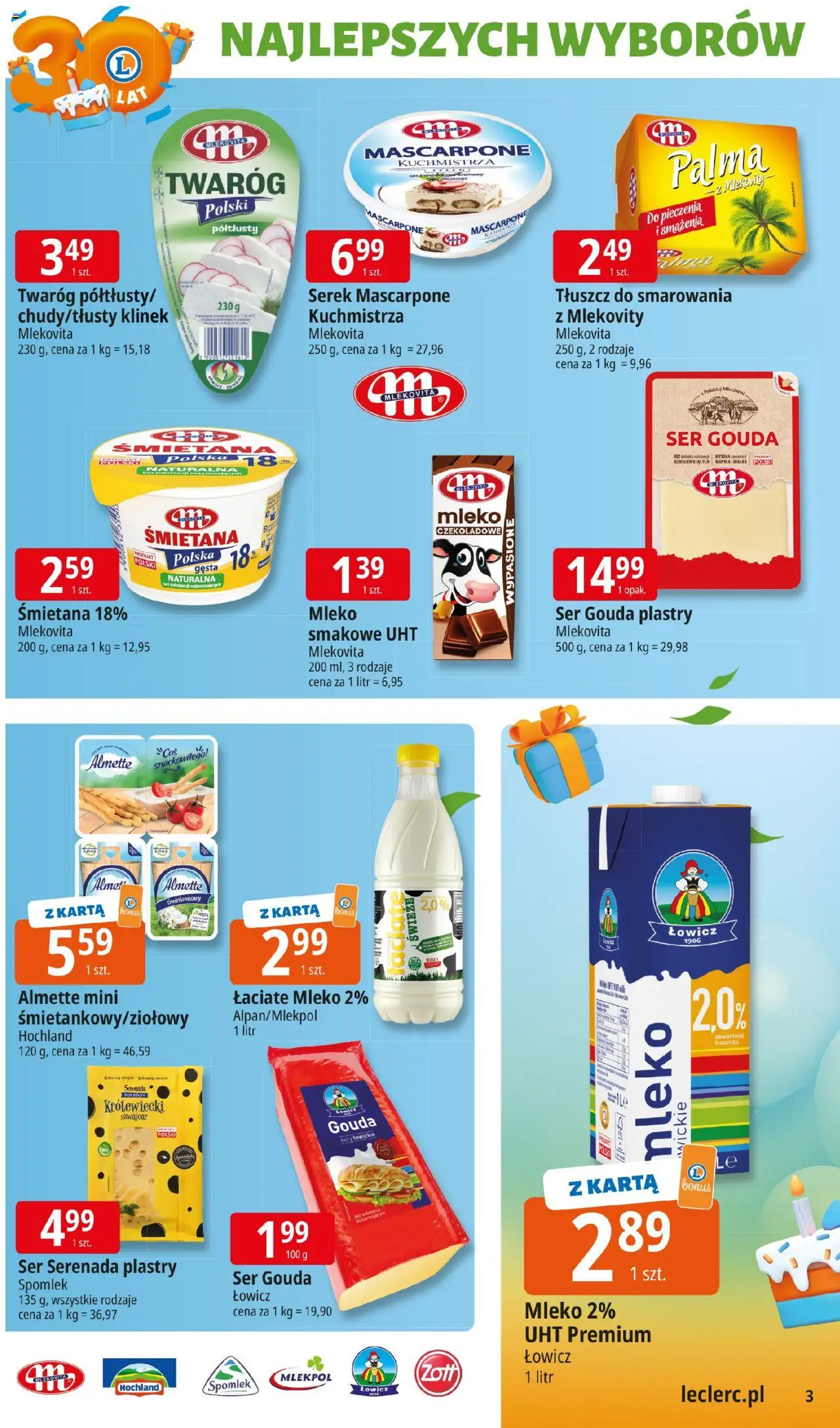E.Leclerc Gazetka od 06.10.2025 | Strona: 3 | Produkty: Karta, Mascarpone, Sery, Mleko