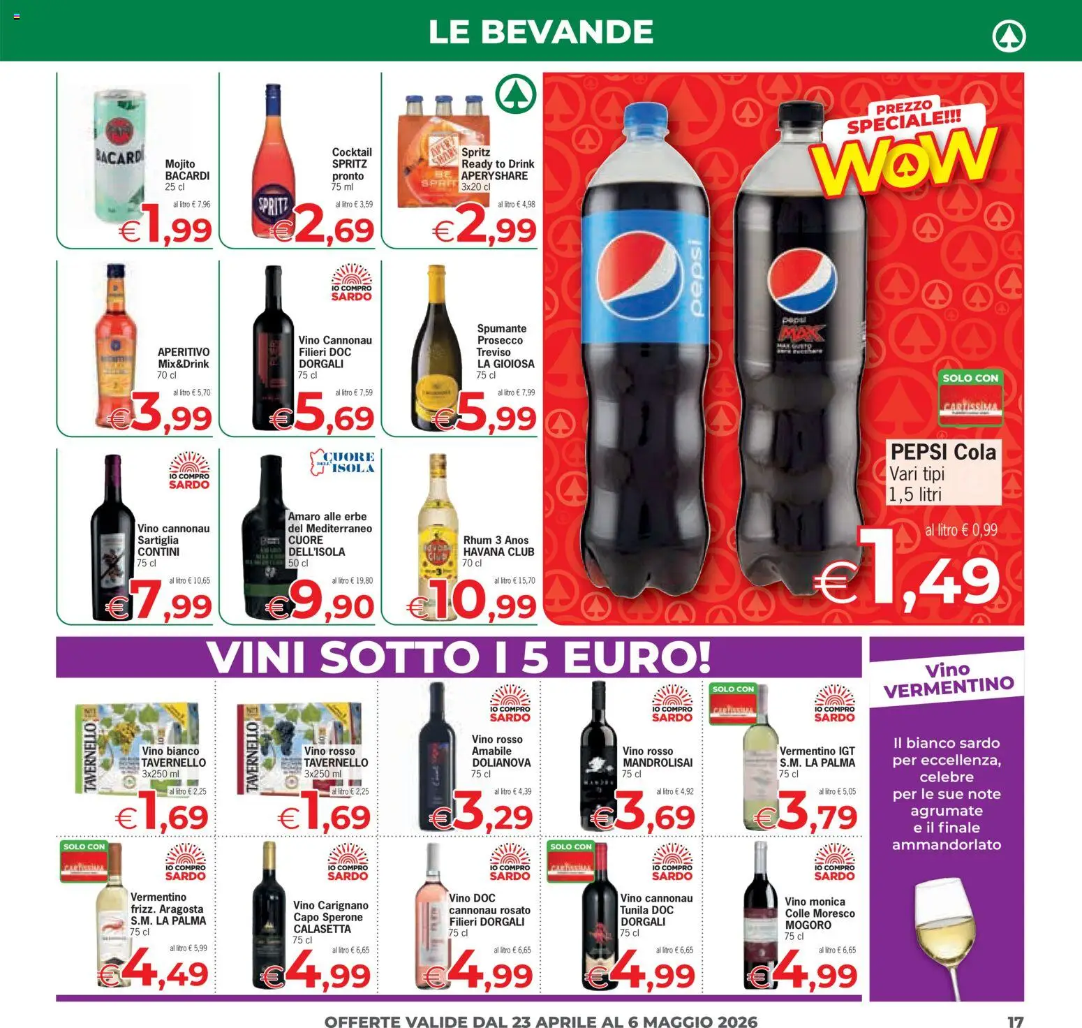 Volantino Eurospar del 23.04.2026 | Pagina: 17 | Prodotti: Spumante, Vino rosso, Vino bianco, Aperitivo