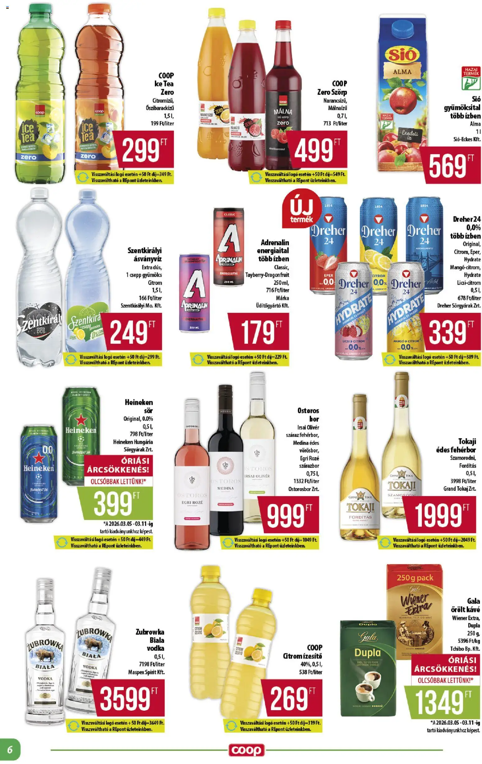 COOP akciós ujság - amely érvényes a következő dátumtól: 23.04.2026 | Oldal: 6 | Termékek: Málna, Gyümölcsital, Őrölt kávé, Citrom