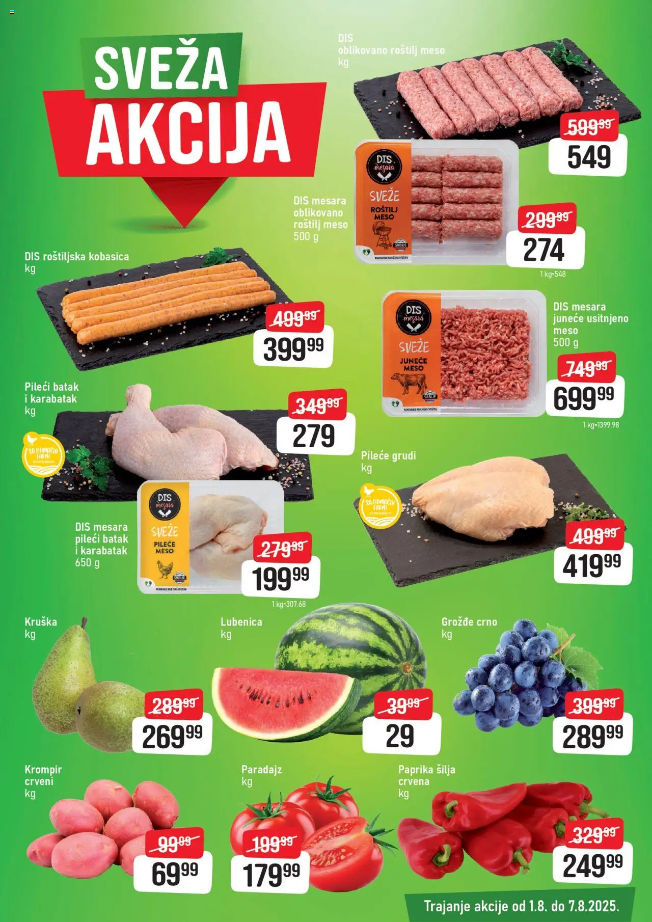 Super DIS katalog - važi od 01.08.2025 | Strana: 3 | Proizvode: Paprika, Paradajz, Roštilj meso, Roštilj
