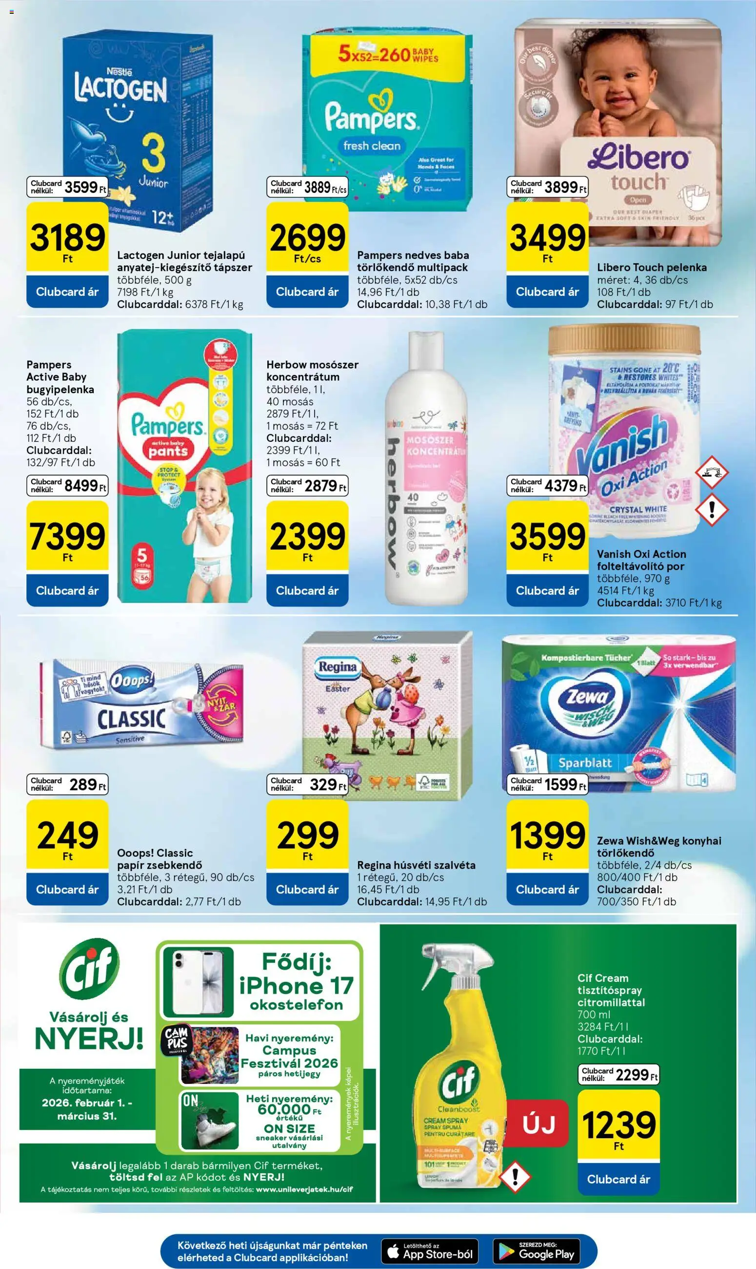 Tesco akciós ujság - amely érvényes a következő dátumtól: 19.03.2026 | Oldal: 29 | Termékek: Pampers, Iphone, Törlőkendő, Folteltávolító