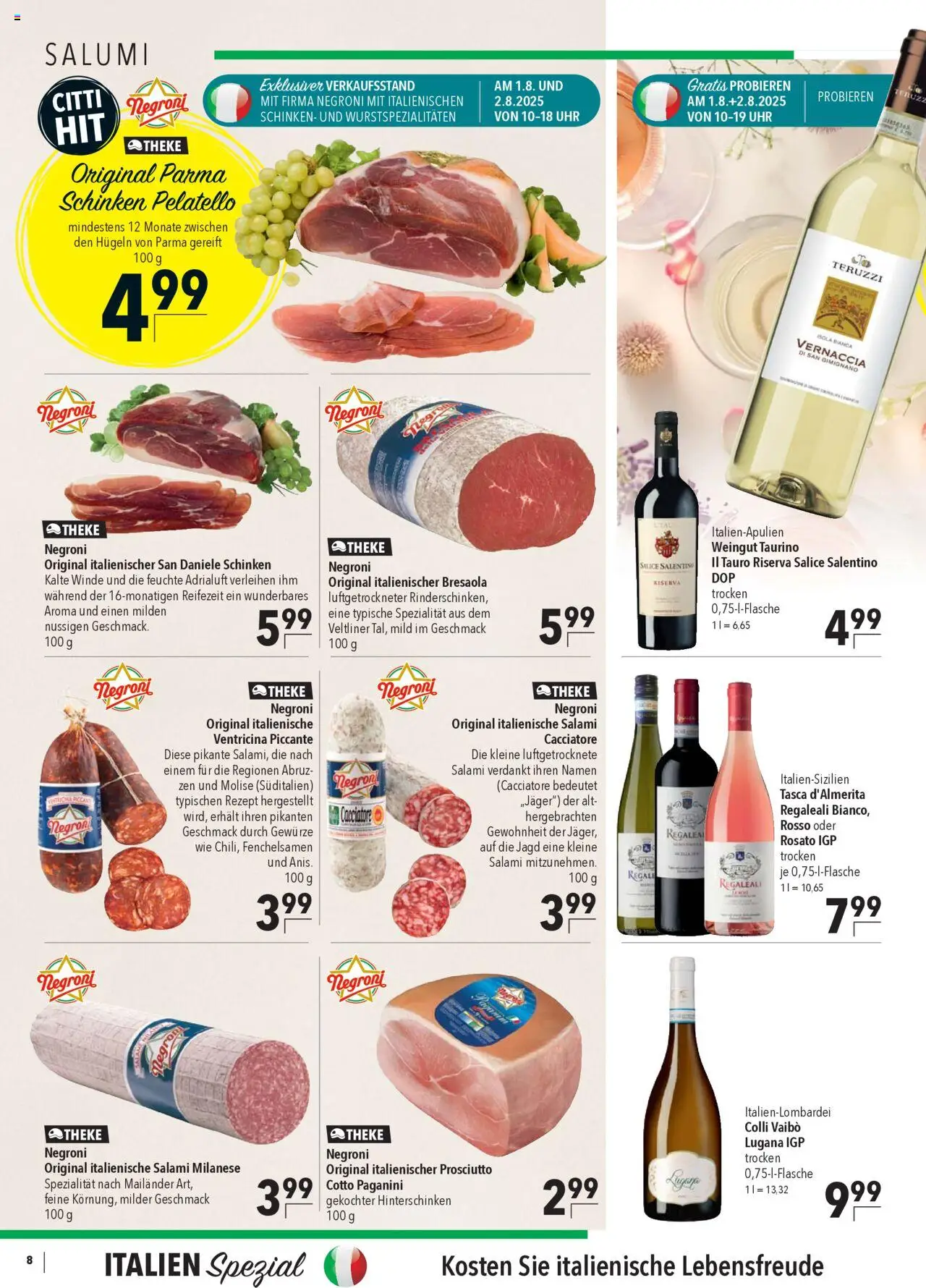 CITTI Markt Prospekt 	 - gültig ab dem 30.07.2025 | Seite: 8 | Produkte: Theke, Gewürze, Salami, Uhr