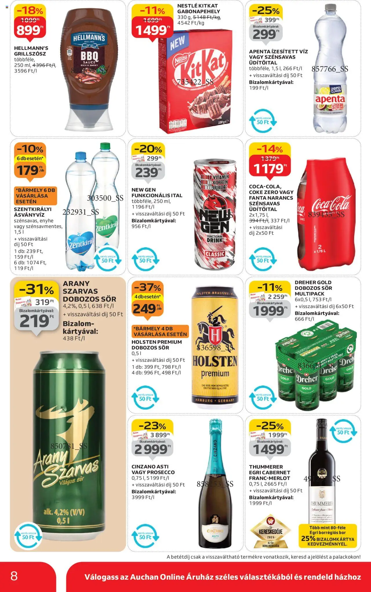 Auchan akciós ujság - amely érvényes a következő dátumtól: 24.10.2025 | Oldal: 8 | Termékek: Gabonapehely, Szentkirályi ásványvíz, Ásványvíz, Sör