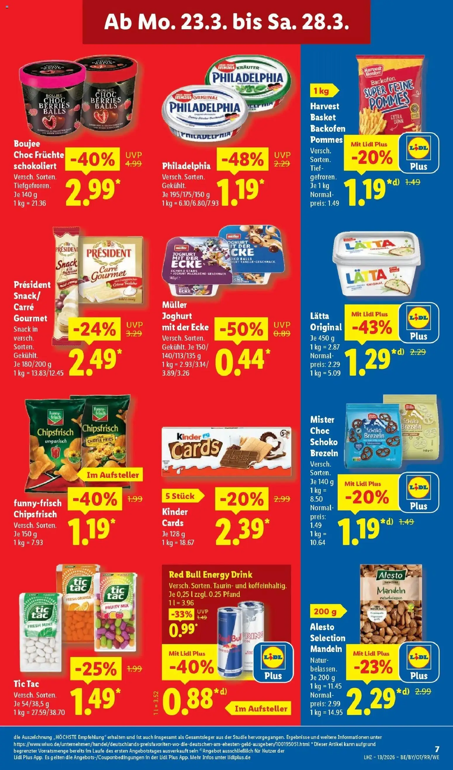Lidl Prospekt Rheinbrohl – gültig ab 23.03.2026 | Seite: 13 | Produkte: Philadelphia, Funny frisch, Pommes, Creme