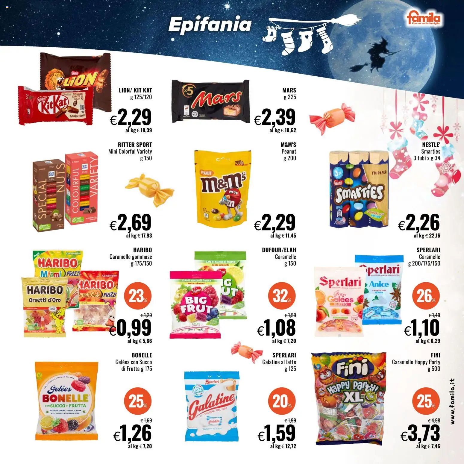 Volantino Famila del 28.12.2025 | Pagina: 7 | Prodotti: Caramelle, Frutta, Latte, Succo di frutta