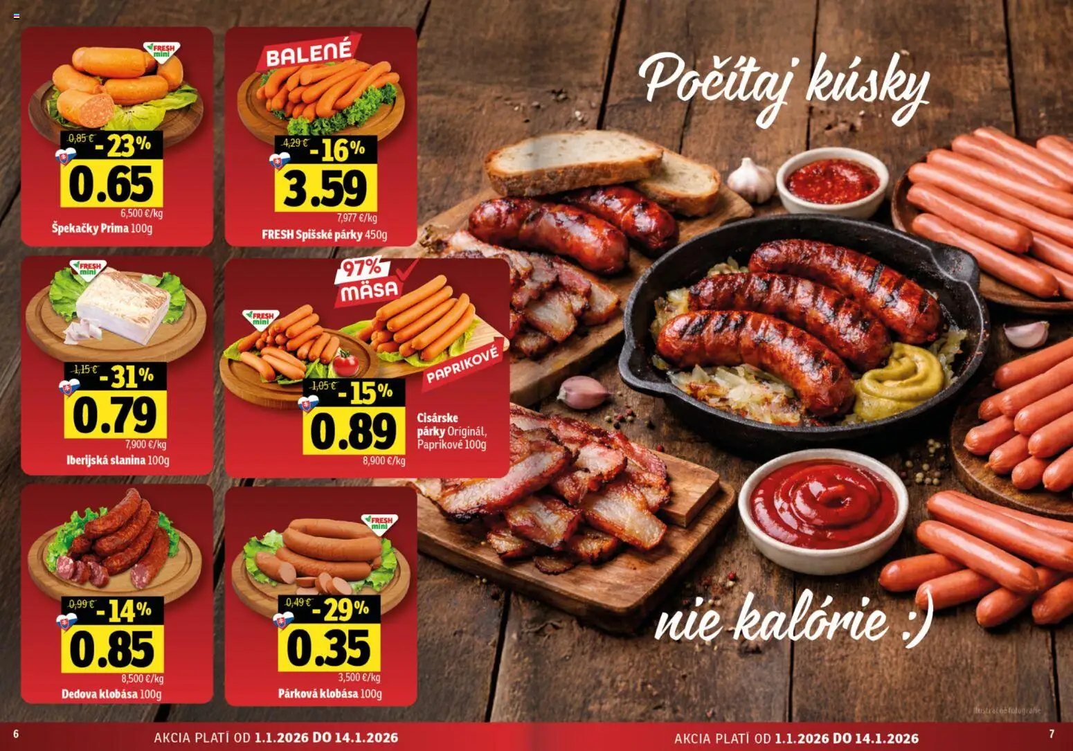 Nové Fresh akcie – leták je platný od 01.01.2026 | Strana: 4 | Produkty: Slanina, Klobása, Párky