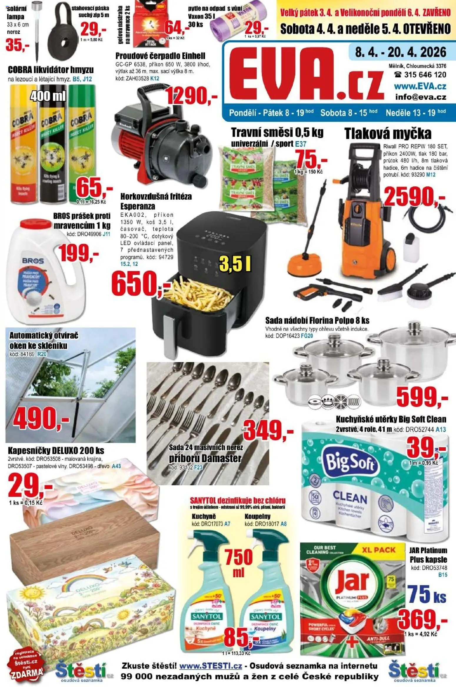 Eva supermarket leták od 08.04.2026 | Strana: 1 | Produkty: Kapsle, Myčka, Pytle na odpad, LED
