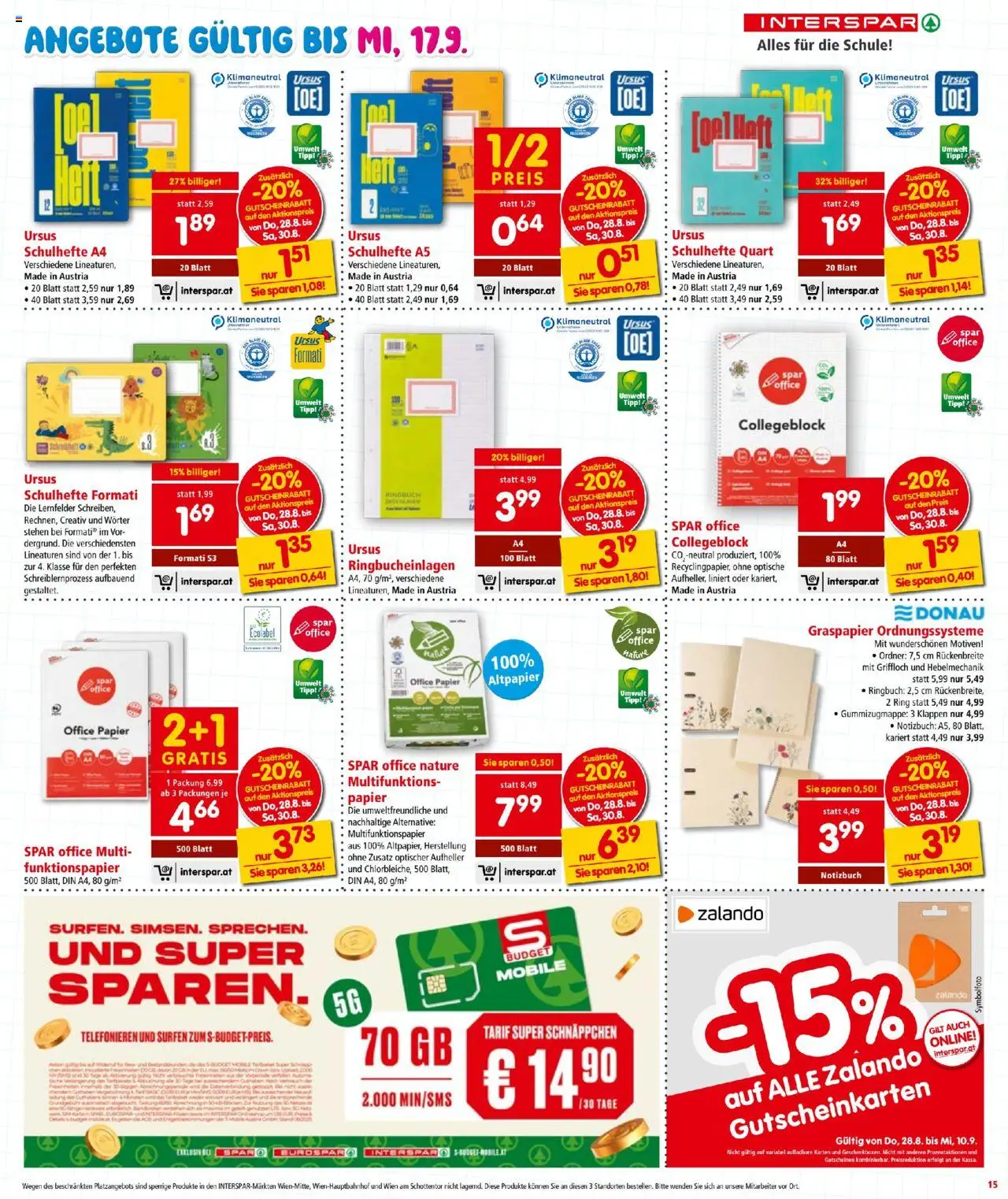 Interspar Flugblatt gültig ab 28.08.2025 | Seite: 15 | Produkte: Notizbuch, Aufheller